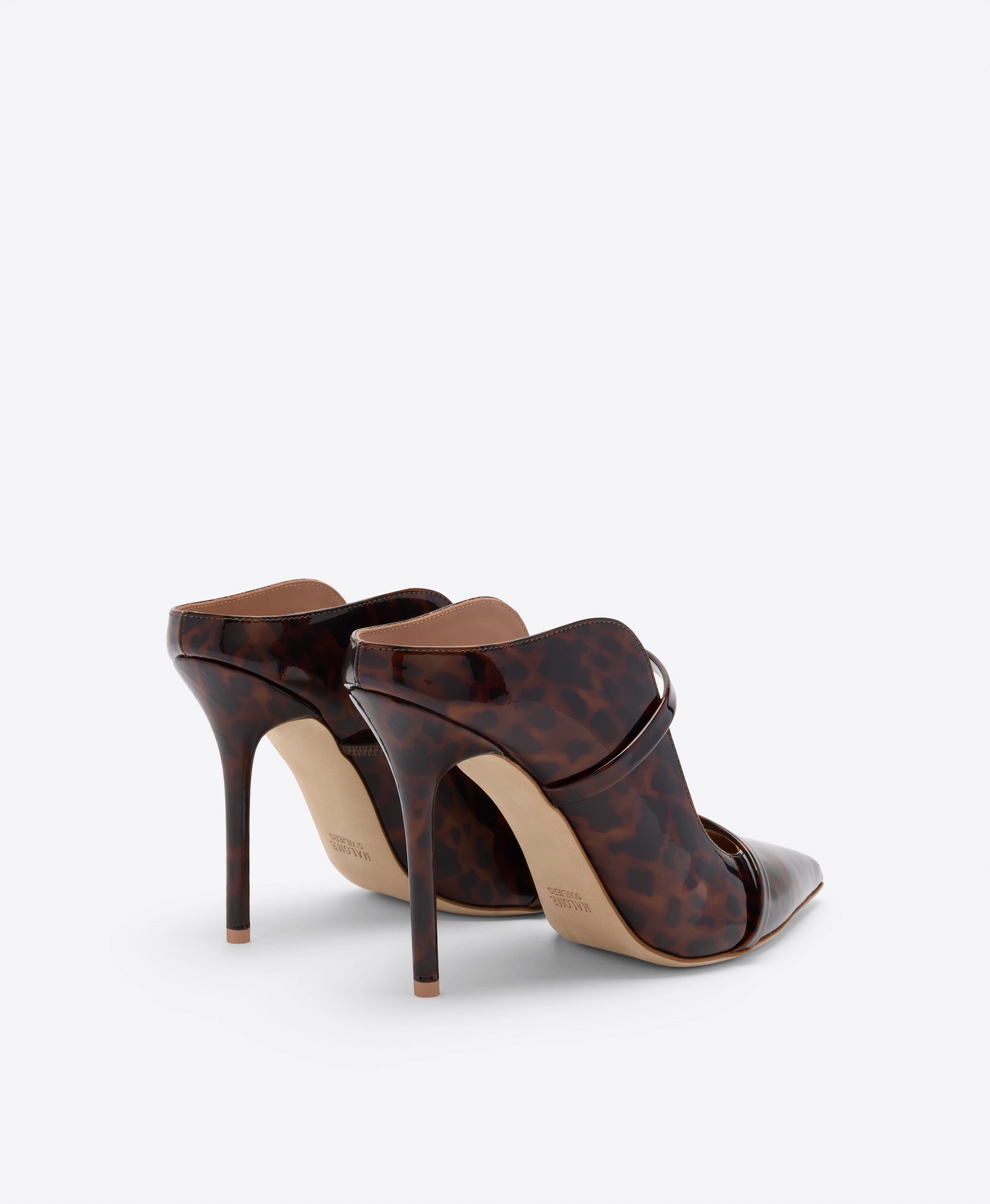 Maureen 100 Leopard Patent Heeled Mules
