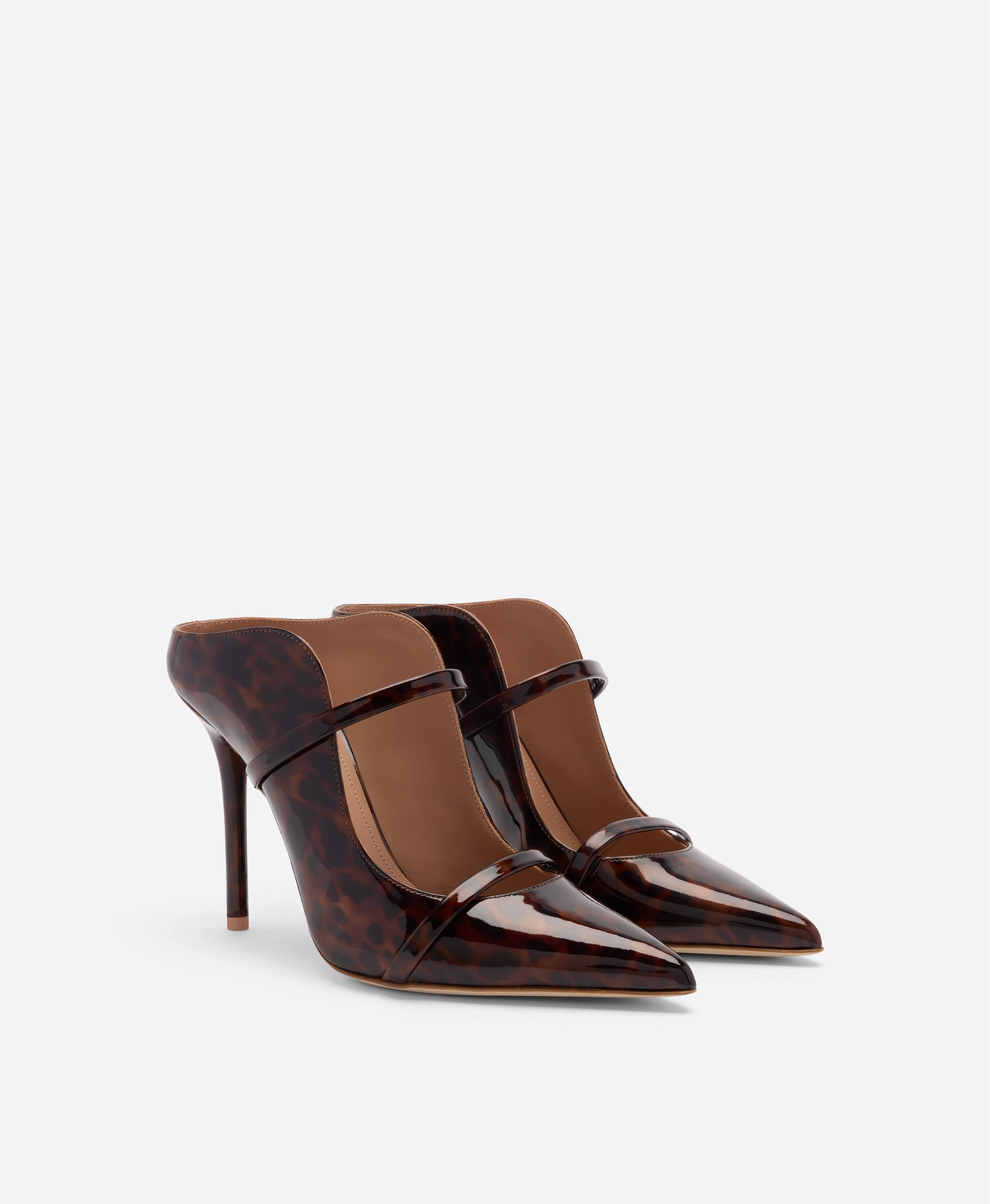 Maureen 100 Leopard Patent Heeled Mules