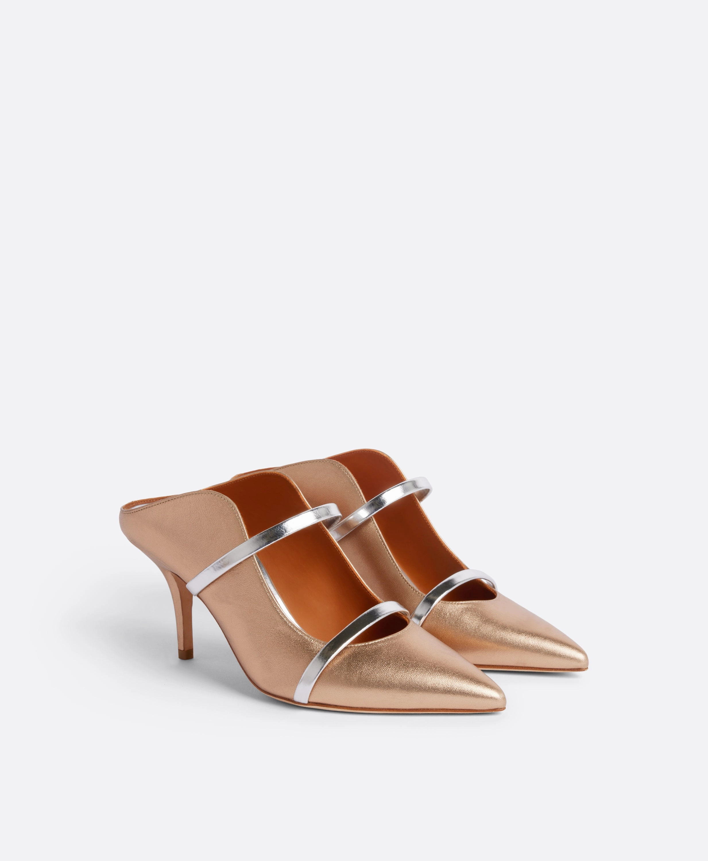 Maureen 70 Gold & Silver Leather Mules