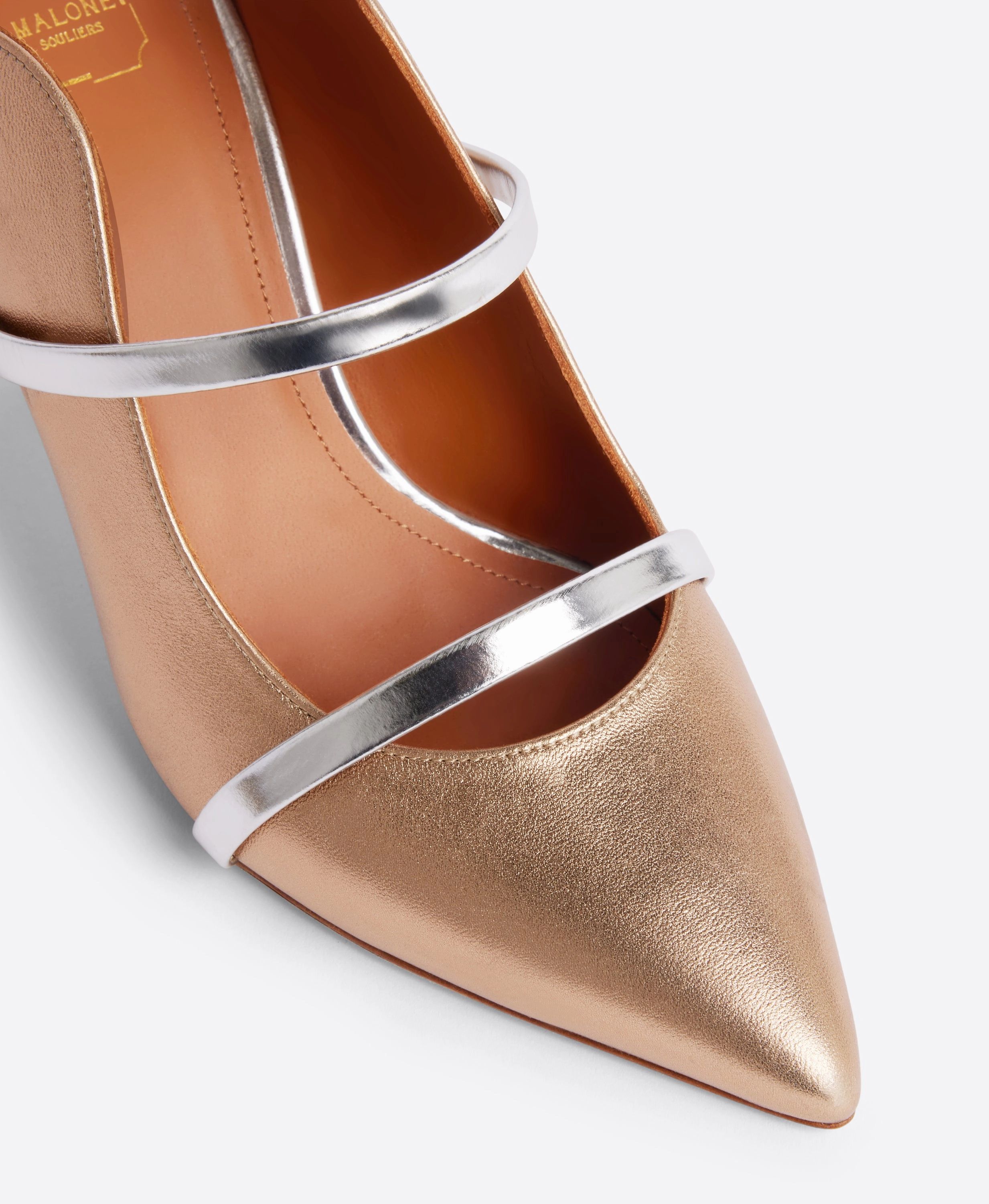 Maureen 70 Gold & Silver Leather Mules