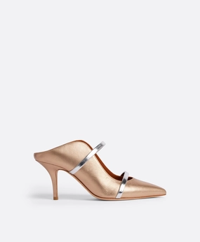 Maureen 70 Gold & Silver Leather Mules
