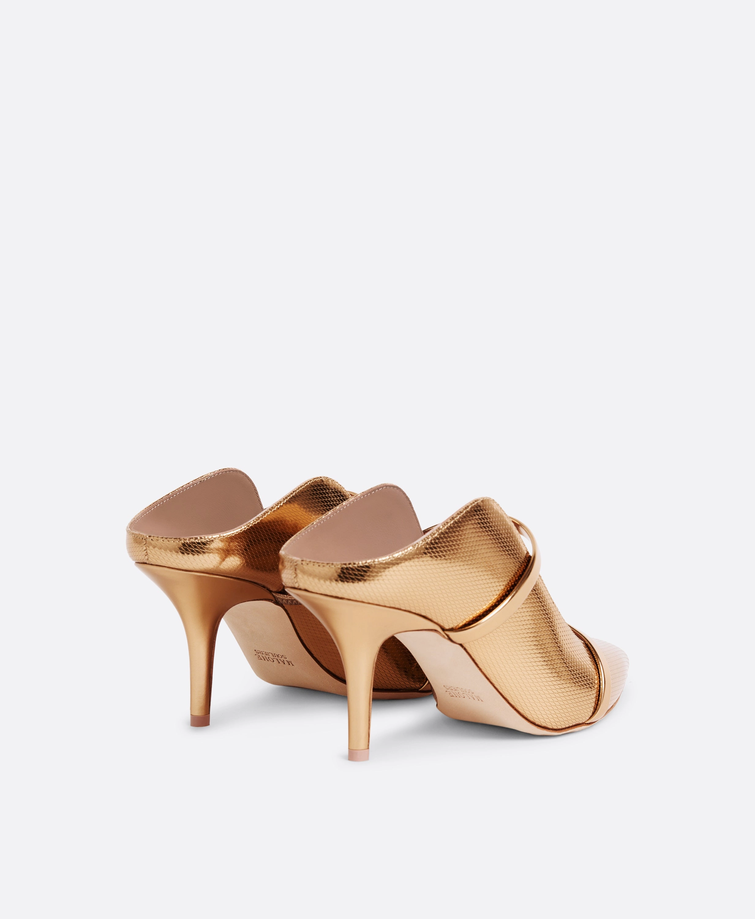 Maureen 70 Gold Embossed Leather Mules