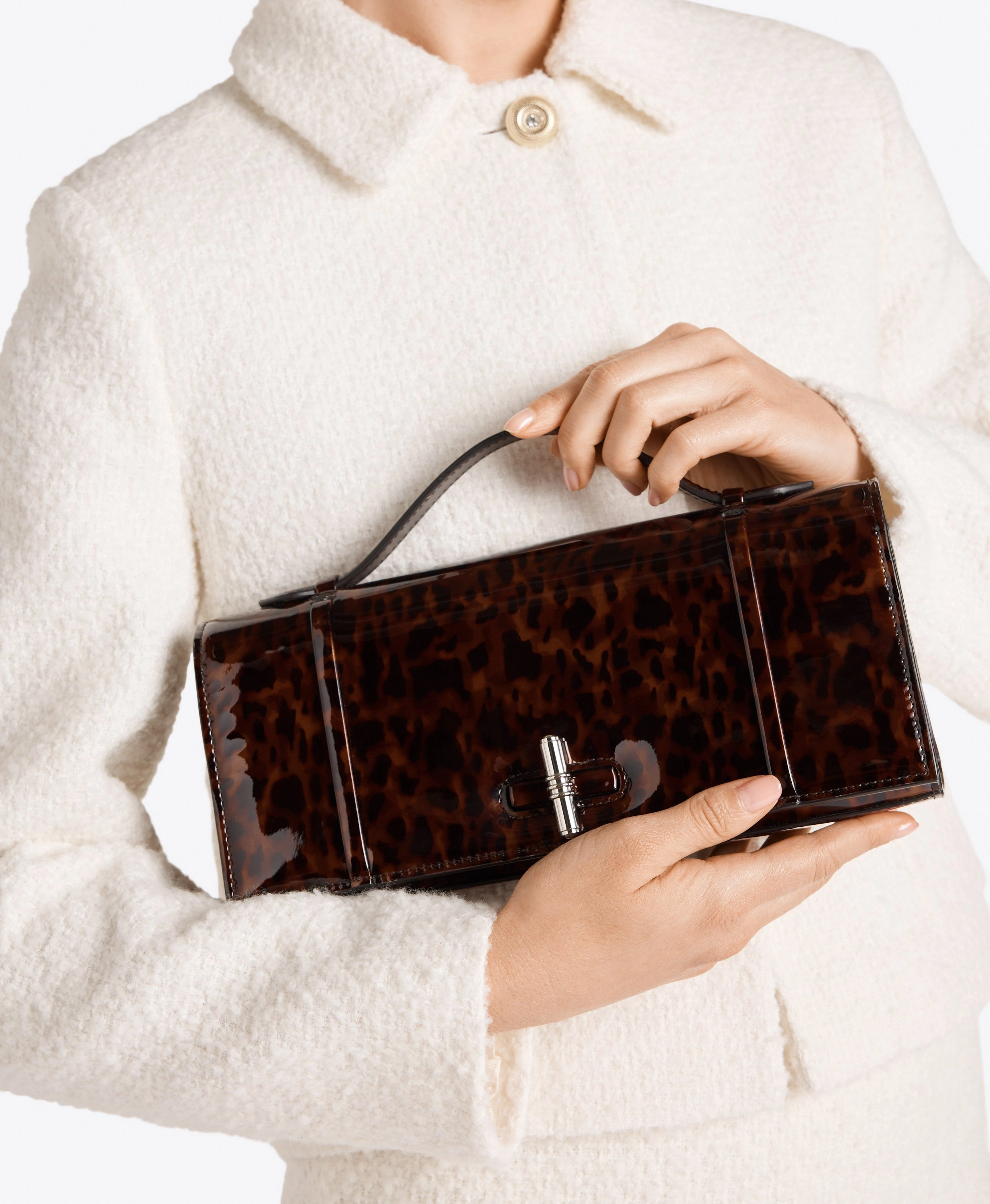 May Leopard Patent Clutch Bag