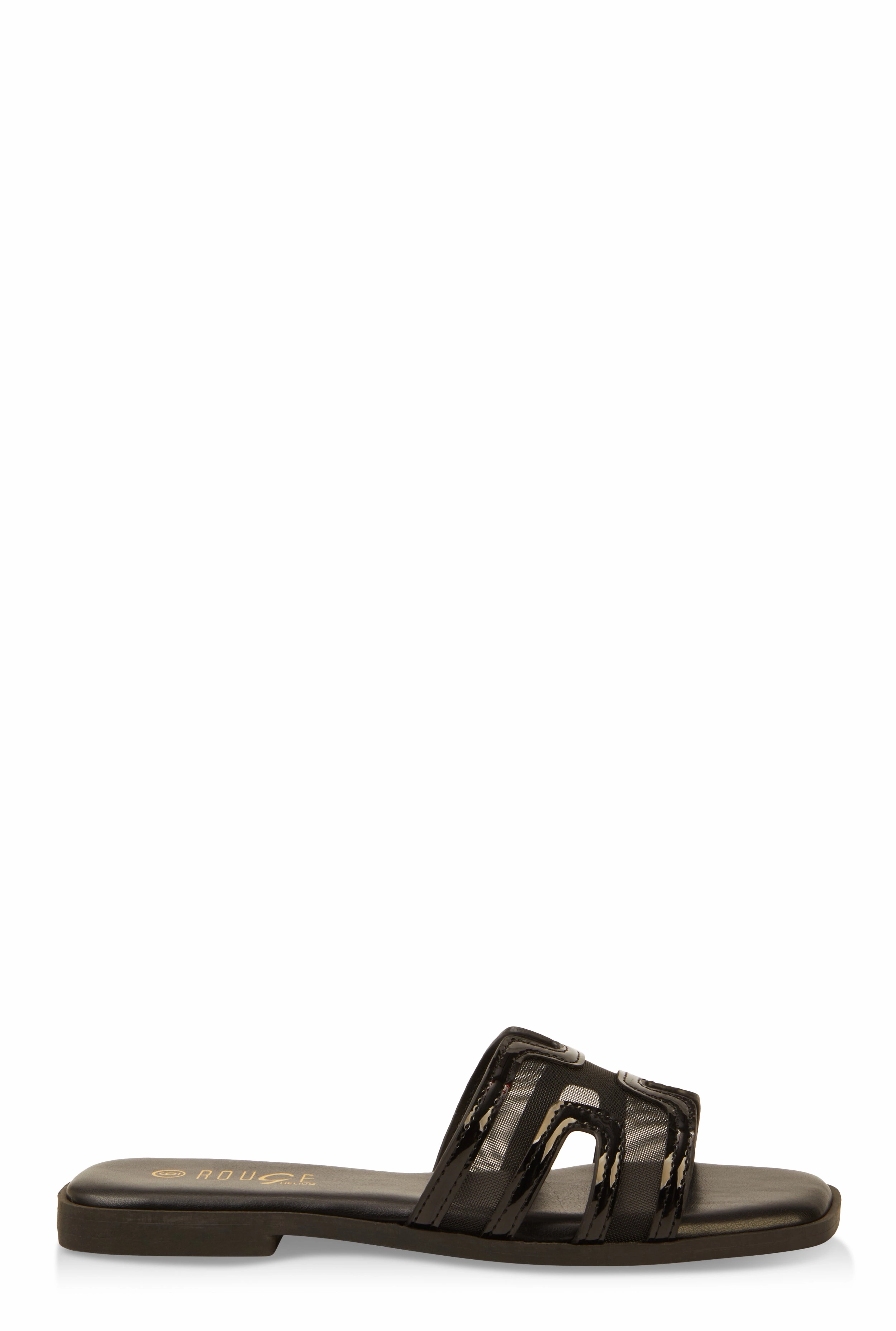 Mesh Insert Cut Out Band Slide Sandals