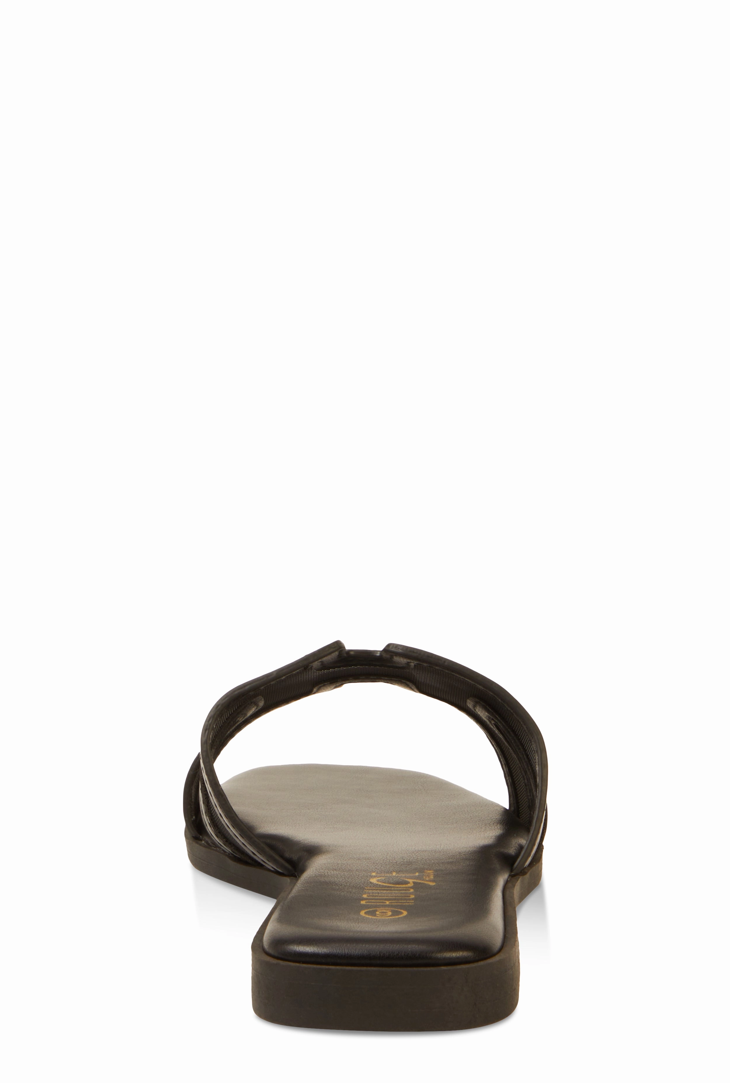 Mesh Insert Cut Out Band Slide Sandals