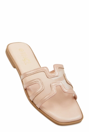 Mesh Insert Cut Out Band Slide Sandals