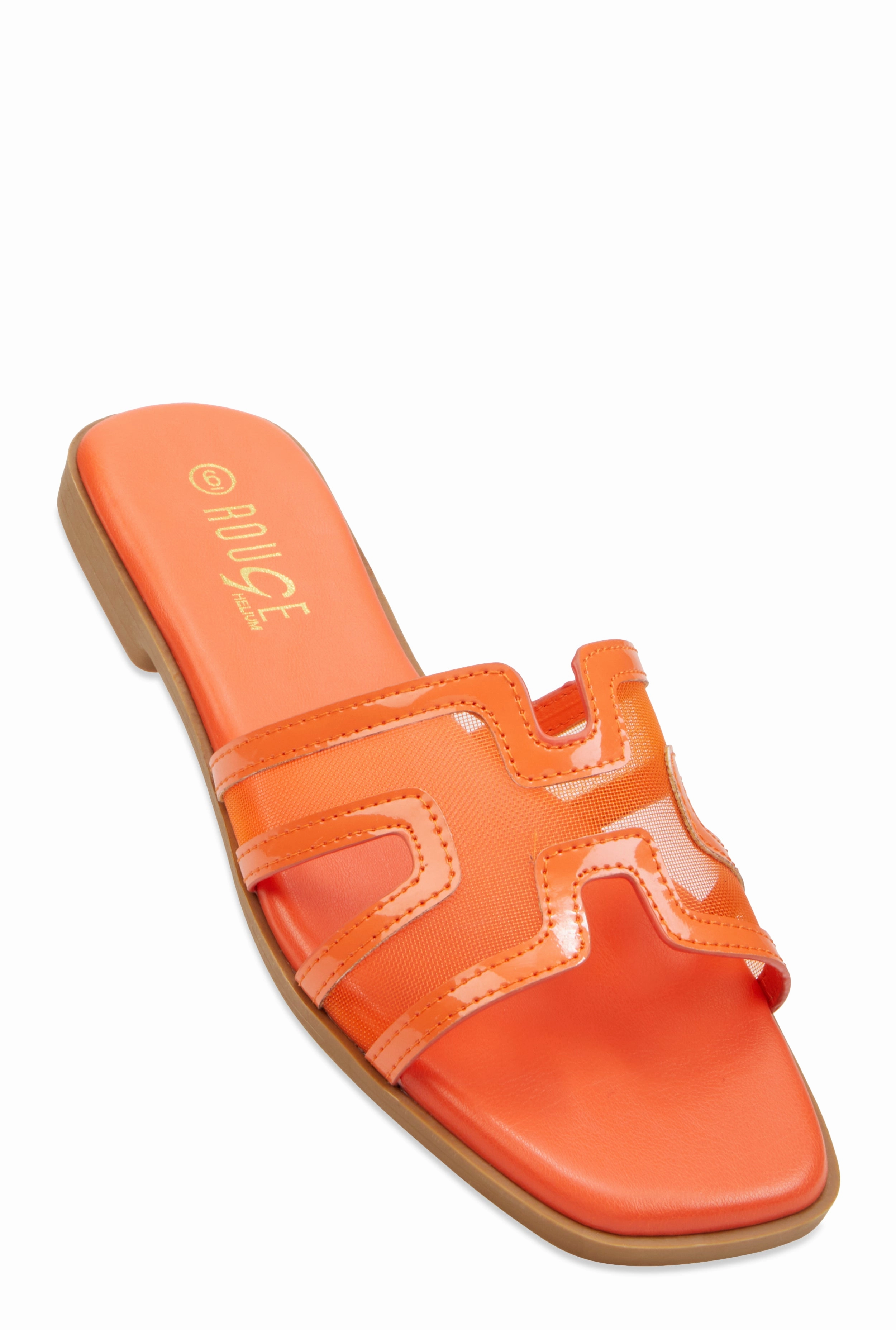 Mesh Insert Cut Out Band Slide Sandals