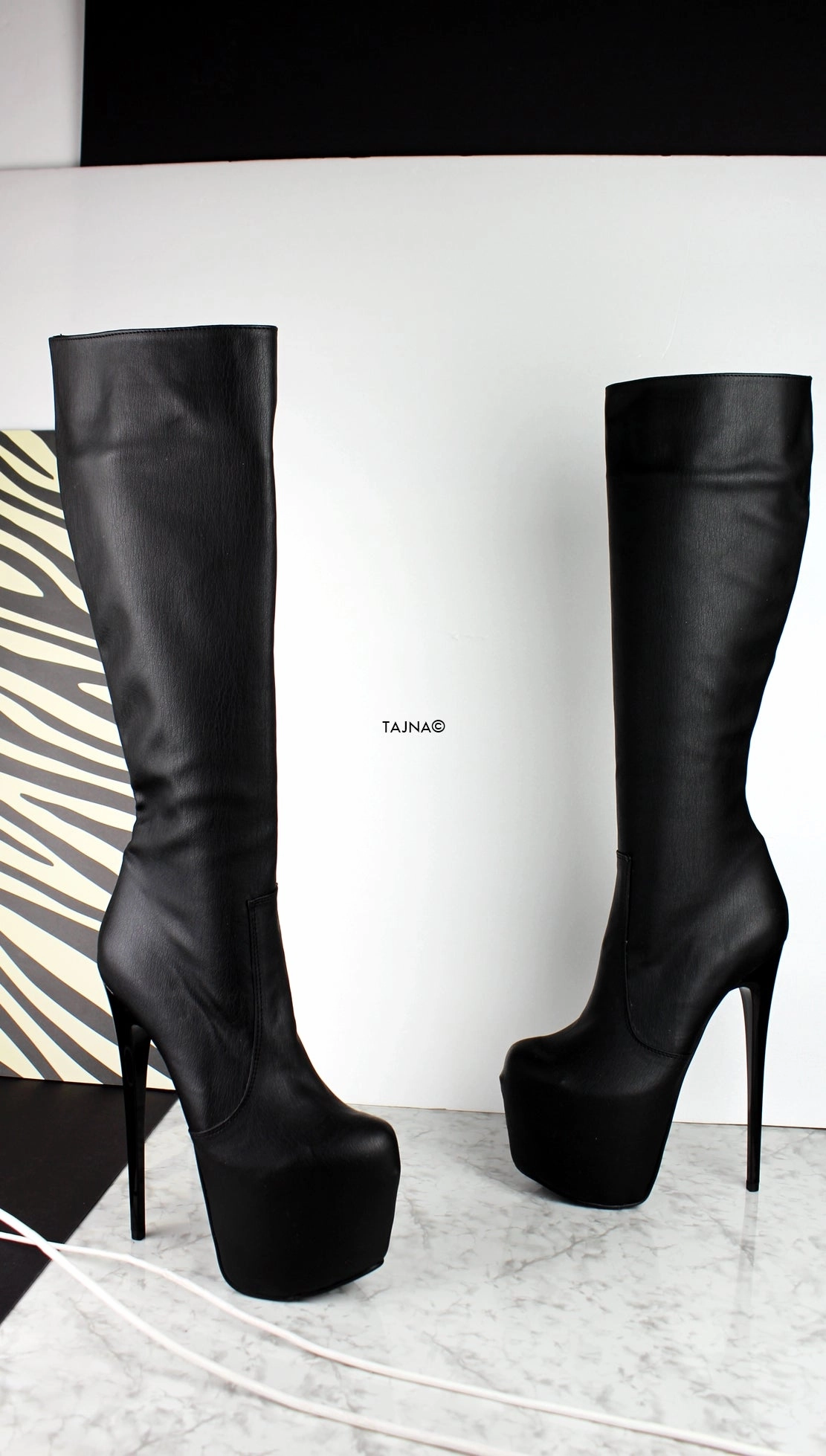 Mid-Calf High Heel Black Matte Boots
