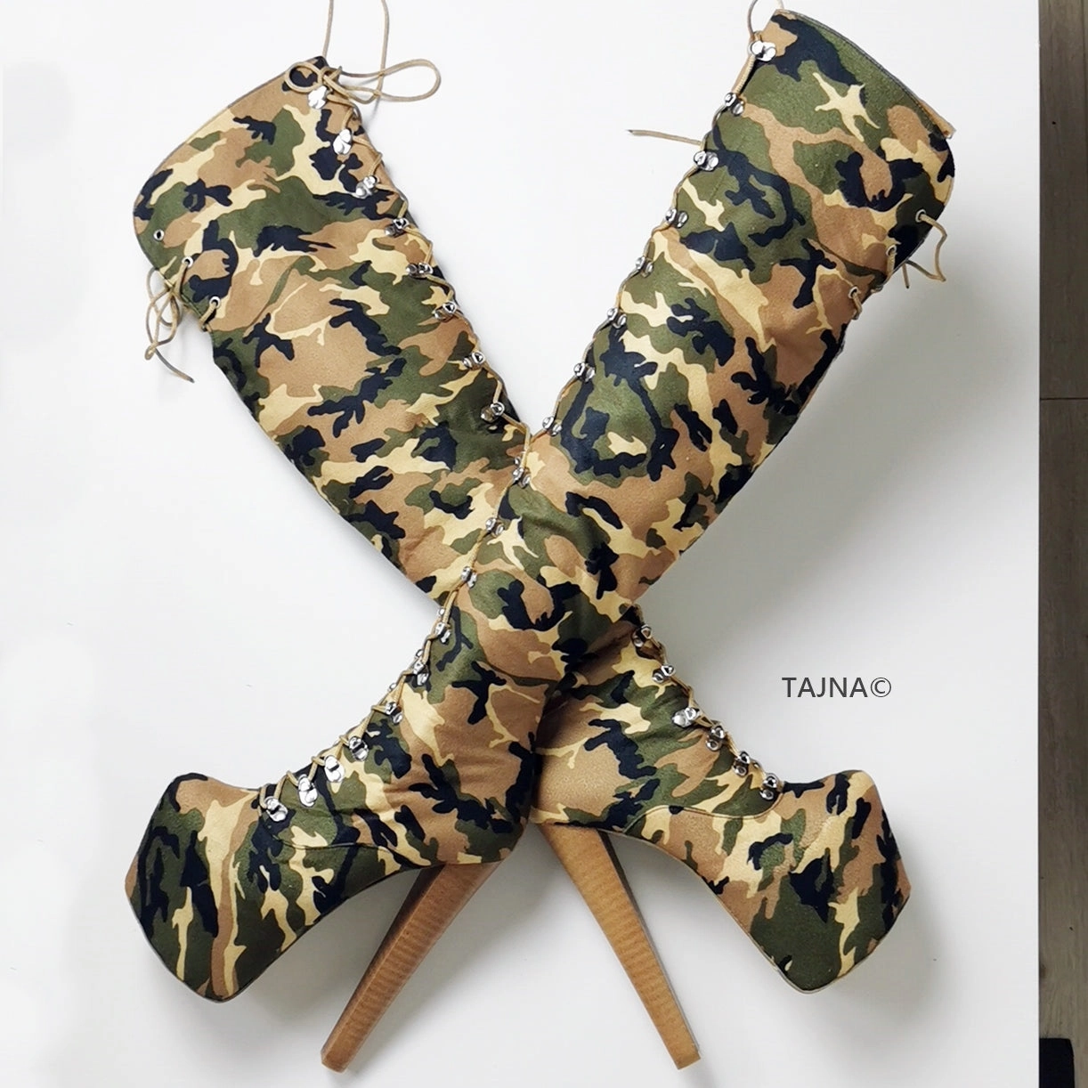 Military Style Camouflage Lace Up Over The Knee Boots