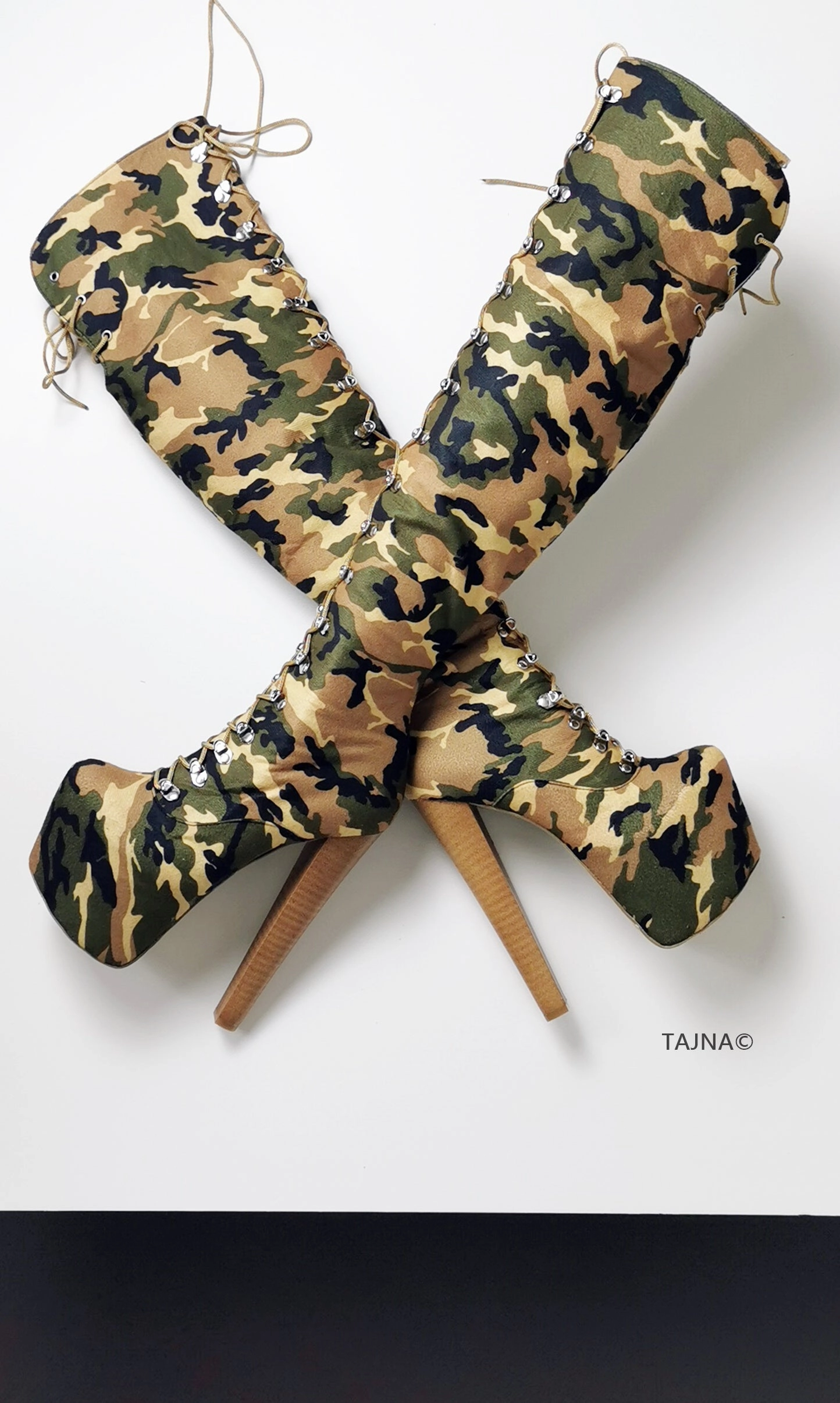 Military Style Camouflage Lace Up Over The Knee Boots