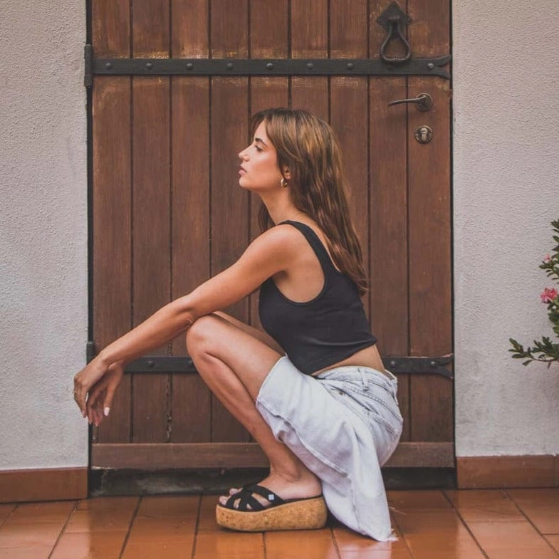 My Strips Vegan Suede & Cork Wedge Sandals | Black