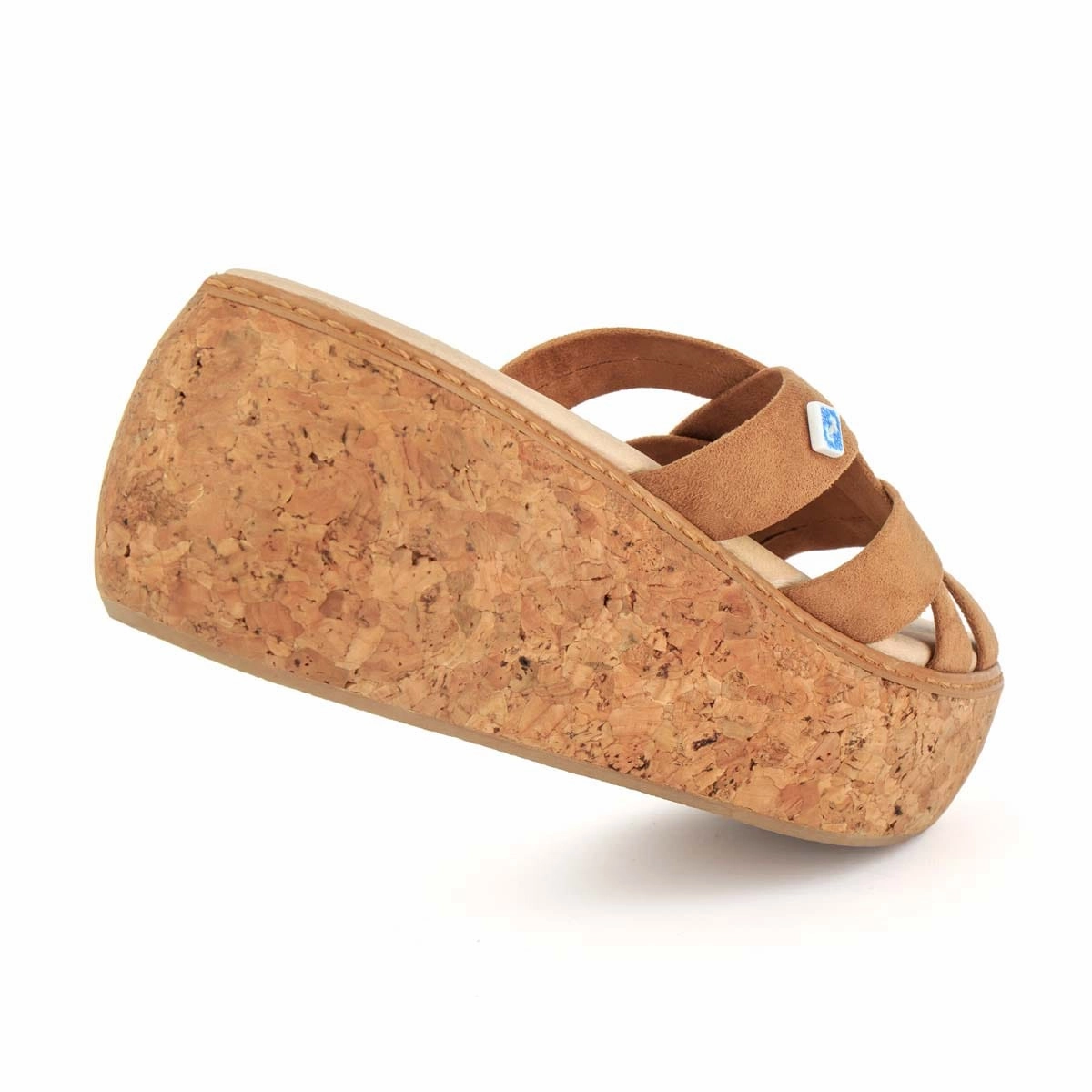 My Strips Vegan Suede & Cork Wedge Sandals | Camel