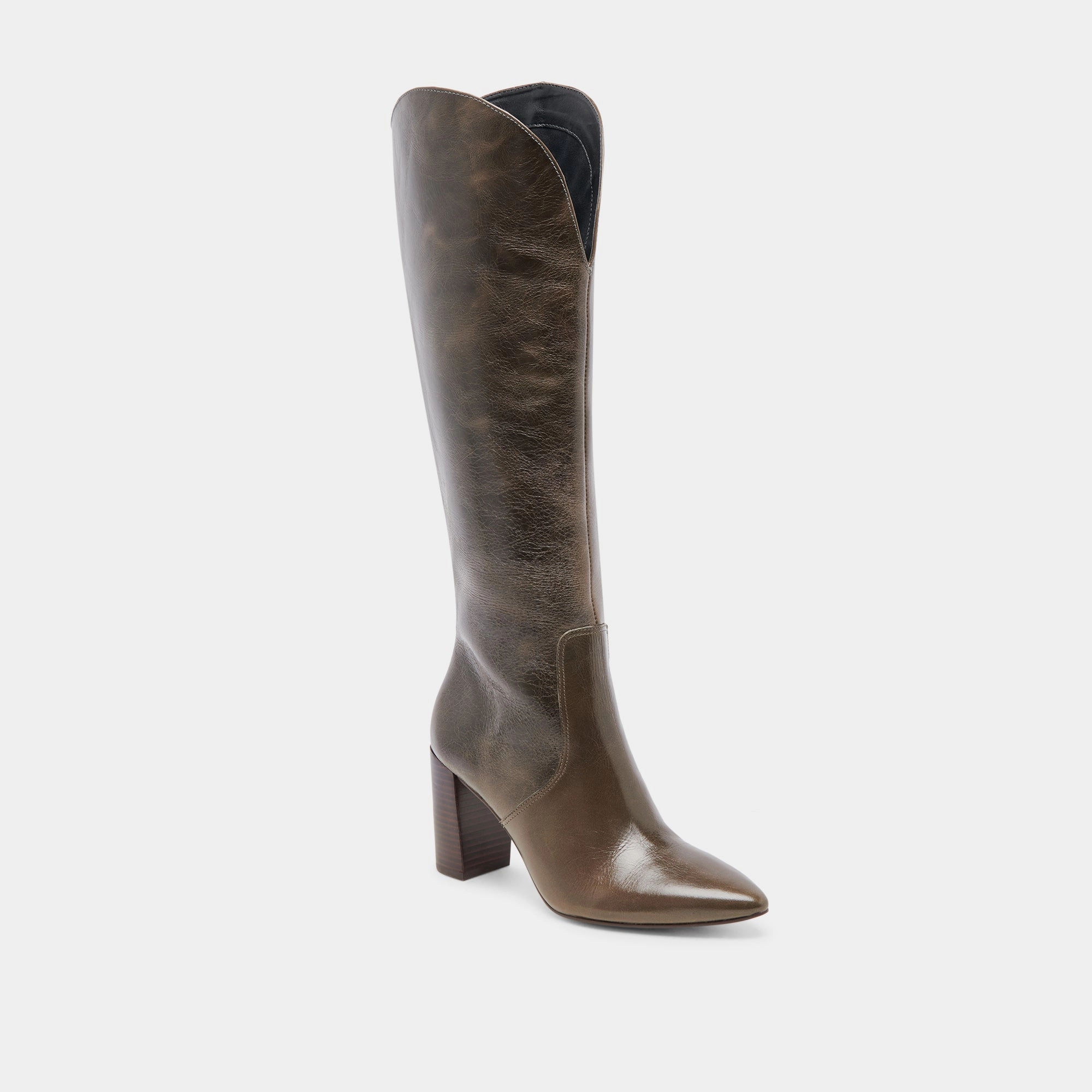 NEDI WIDE CALF BOOTS DARK OLIVE LEATHER