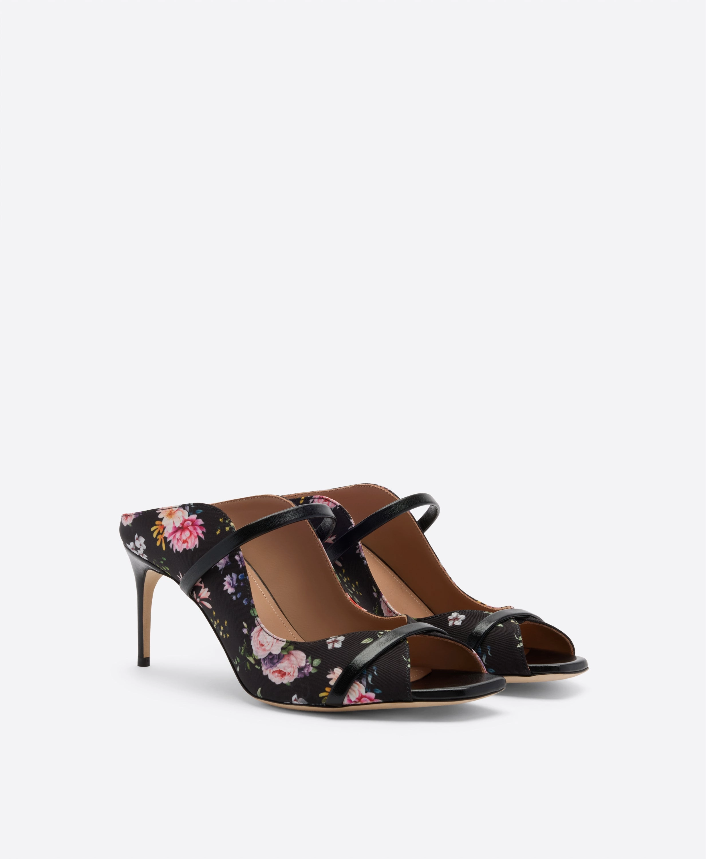 Noah 70 Black Floral Grosgrain Heeled Sandals