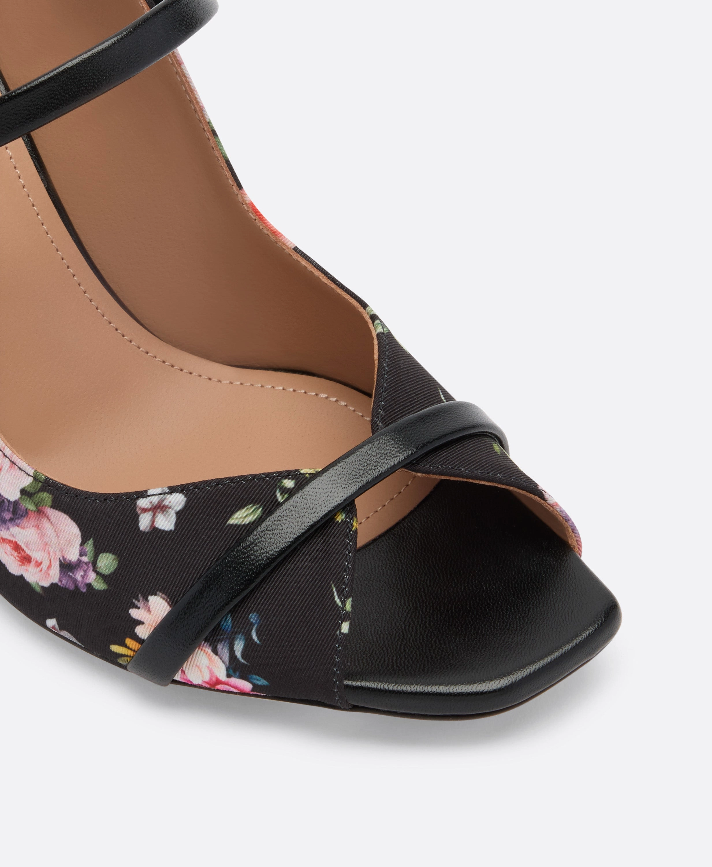 Noah 70 Black Floral Grosgrain Heeled Sandals
