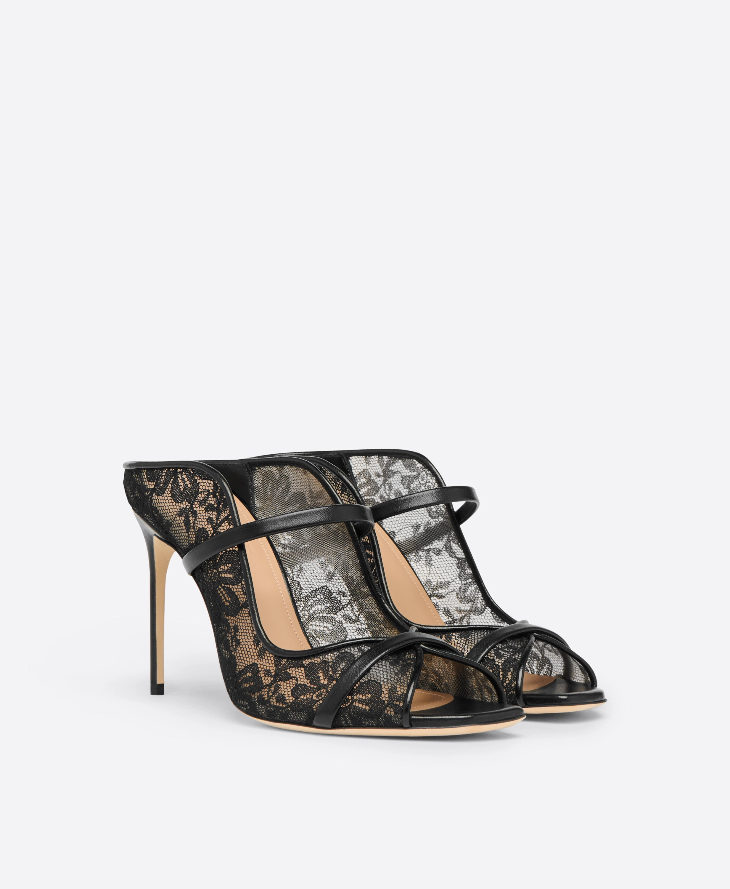 Noah 90 Black Lace Heeled Sandals
