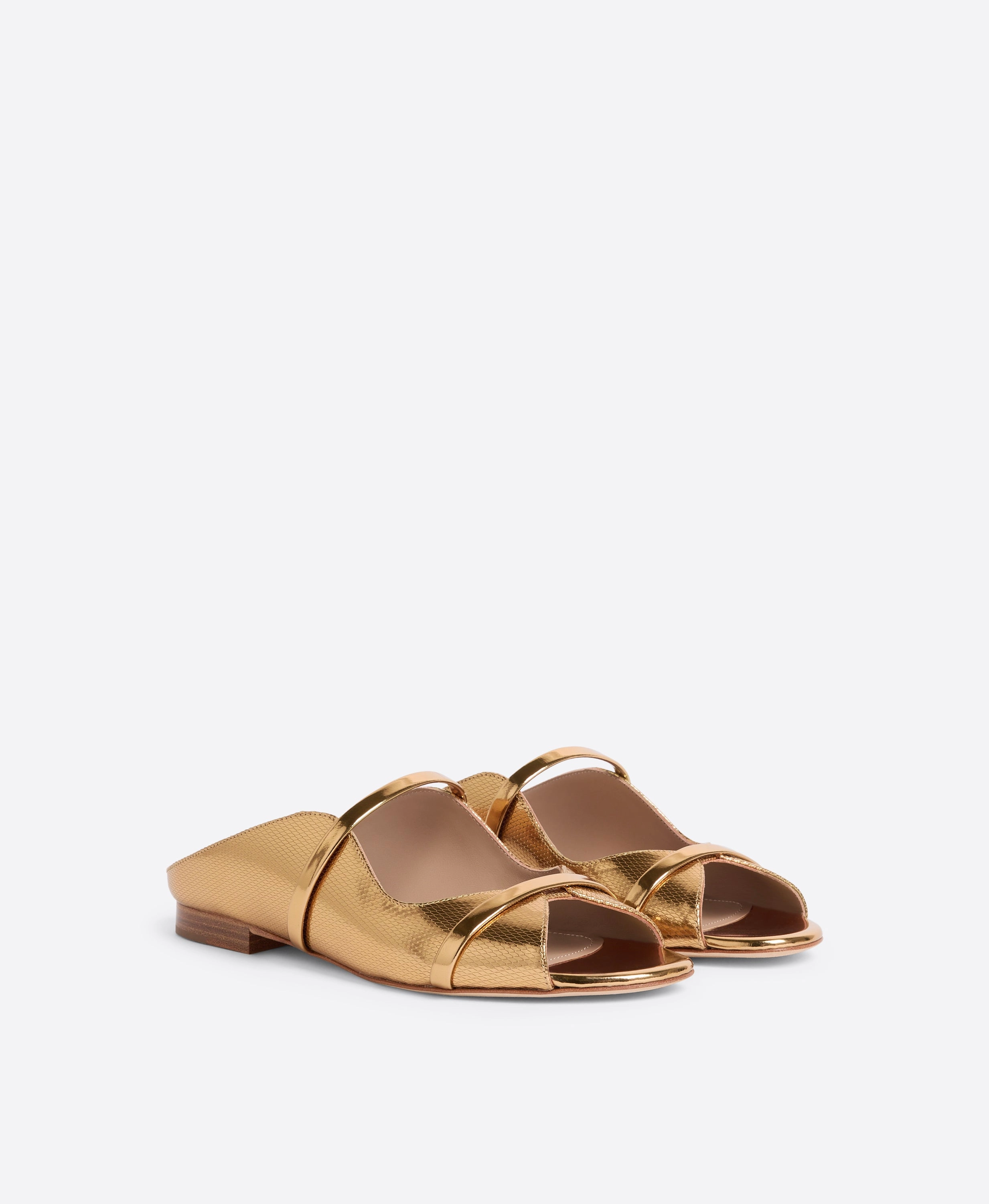 Norah Gold Embossed Leather Flat Sandals