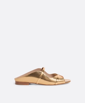 Norah Gold Embossed Leather Flat Sandals