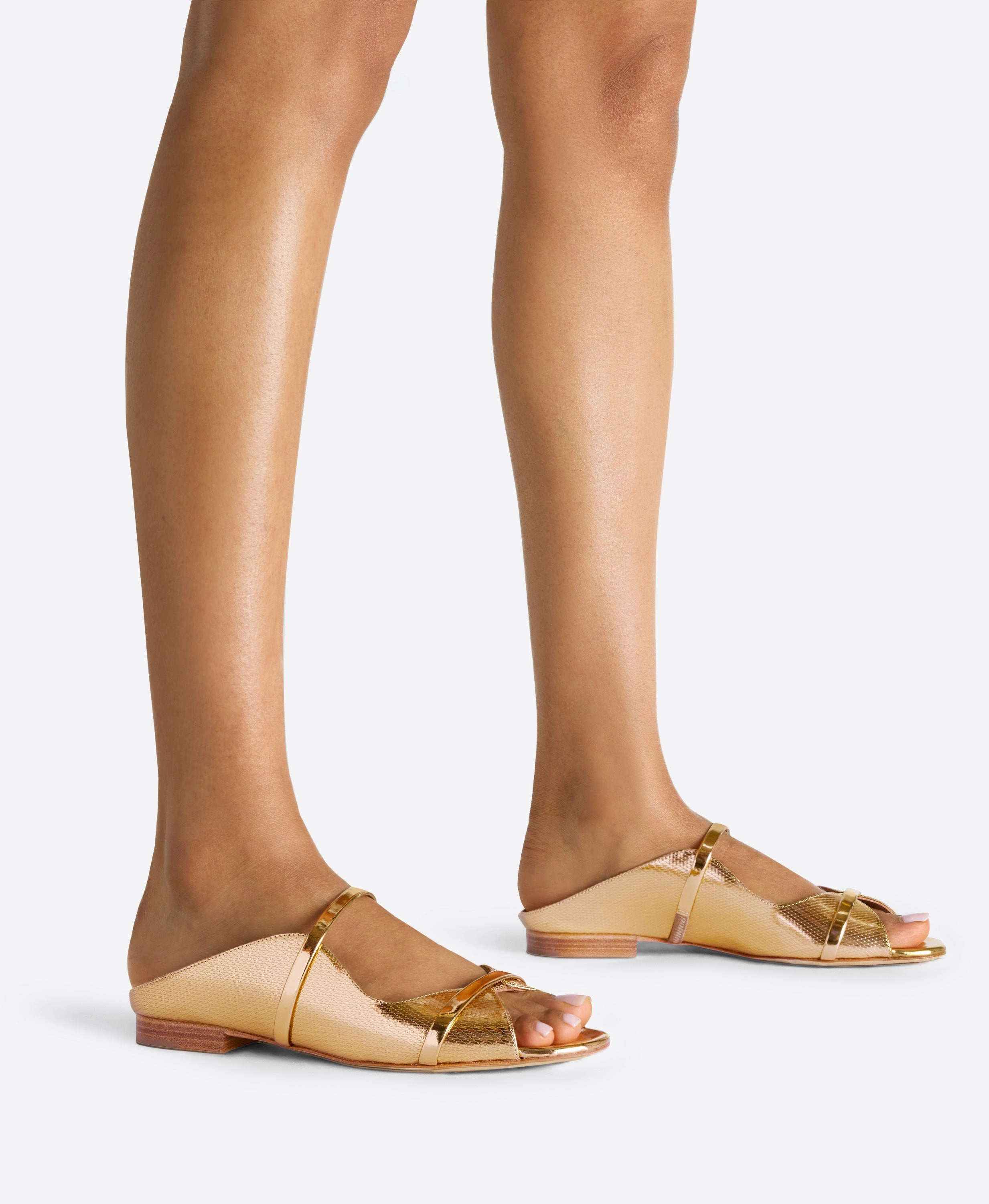 Norah Gold Embossed Leather Flat Sandals