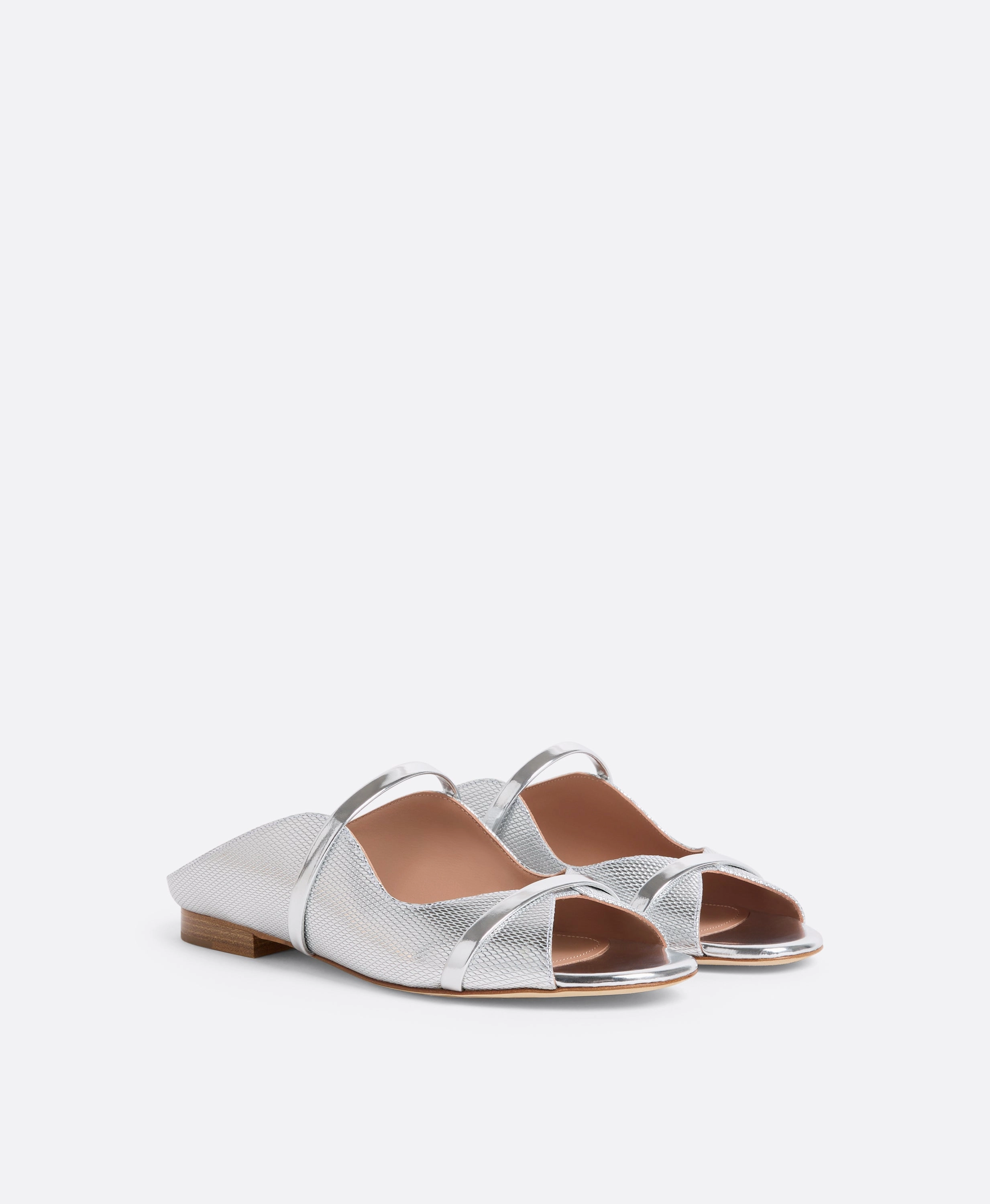 Norah Silver Embossed Leather Flat Sandals