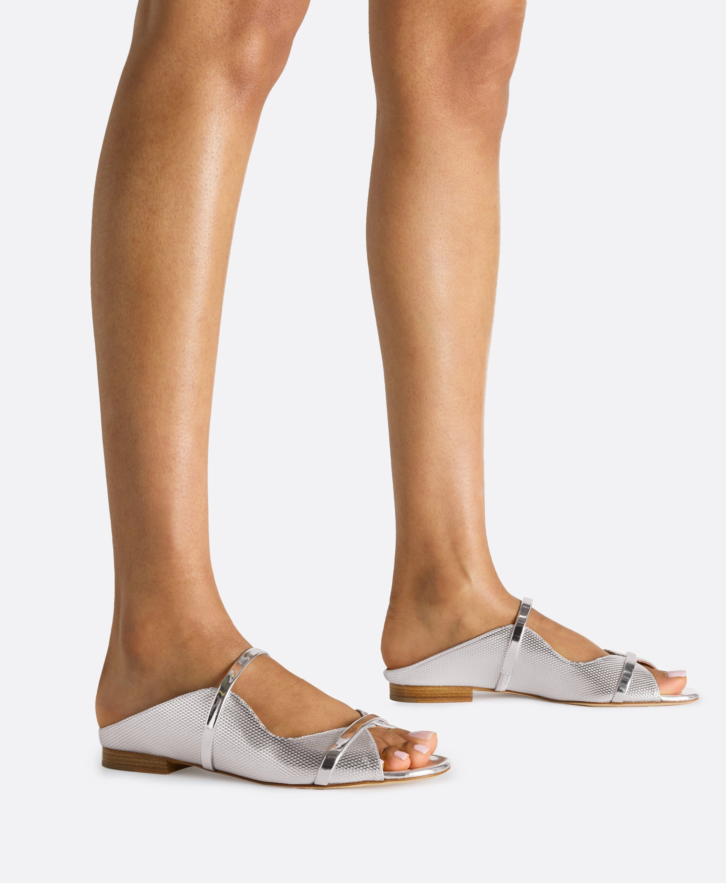 Norah Silver Embossed Leather Flat Sandals