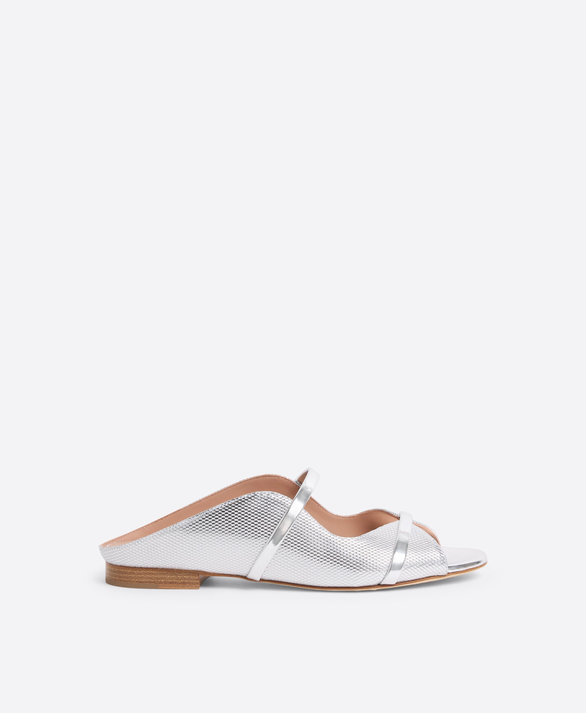 Norah Silver Embossed Leather Flat Sandals