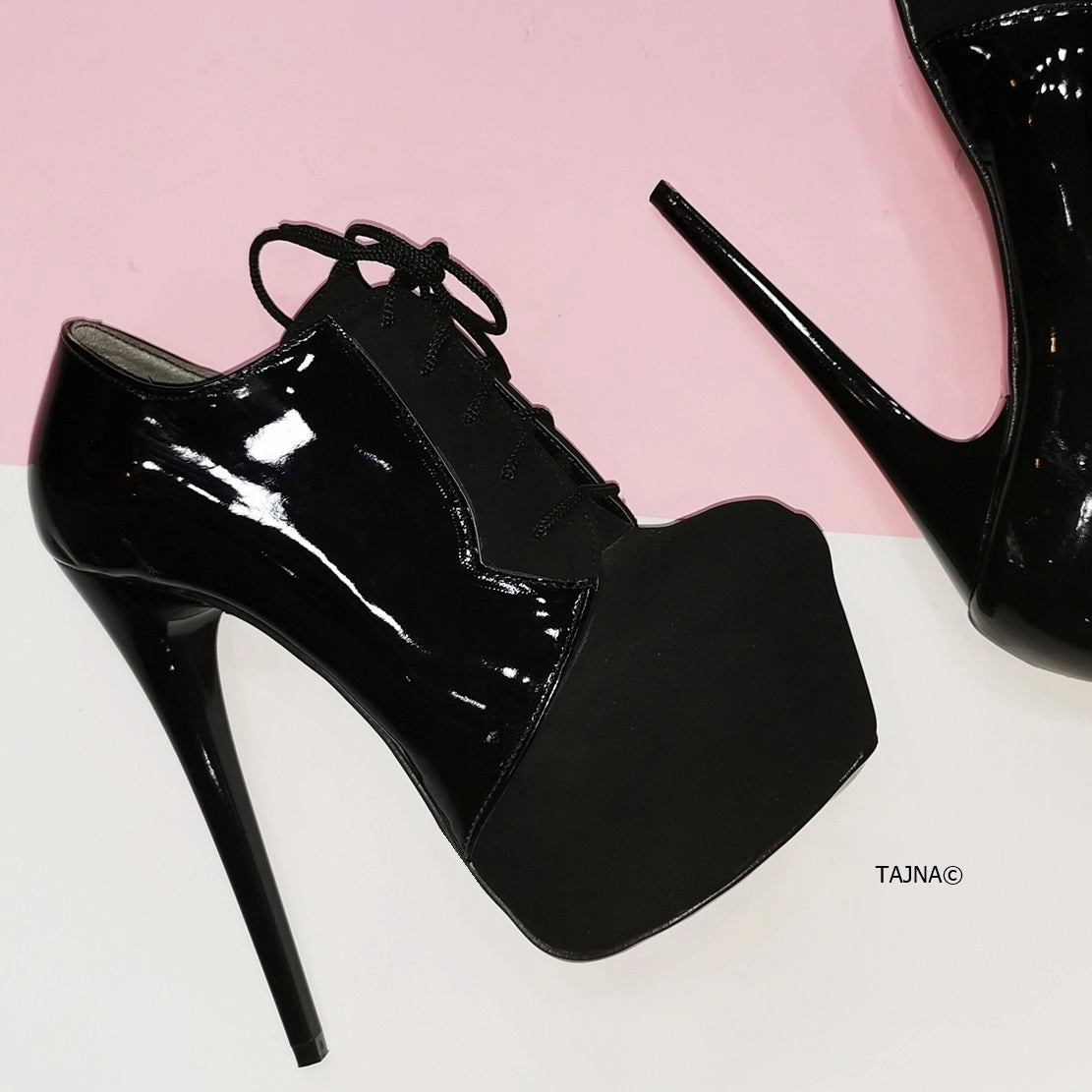 Oxford Black Suede Patent Ankle Booties