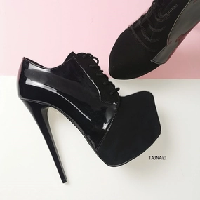 Oxford Black Suede Patent Ankle Booties