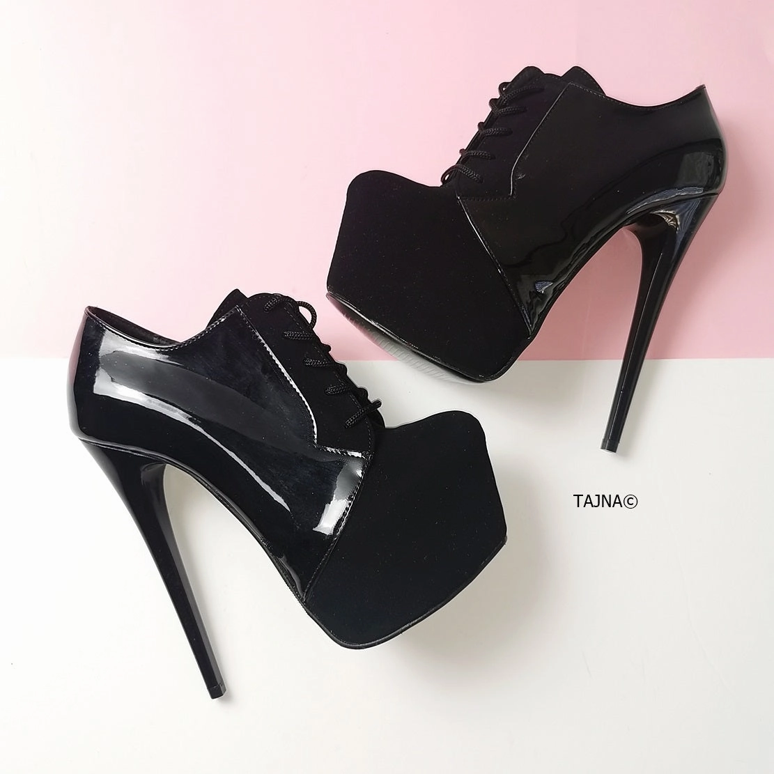 Oxford Black Suede Patent Ankle Booties