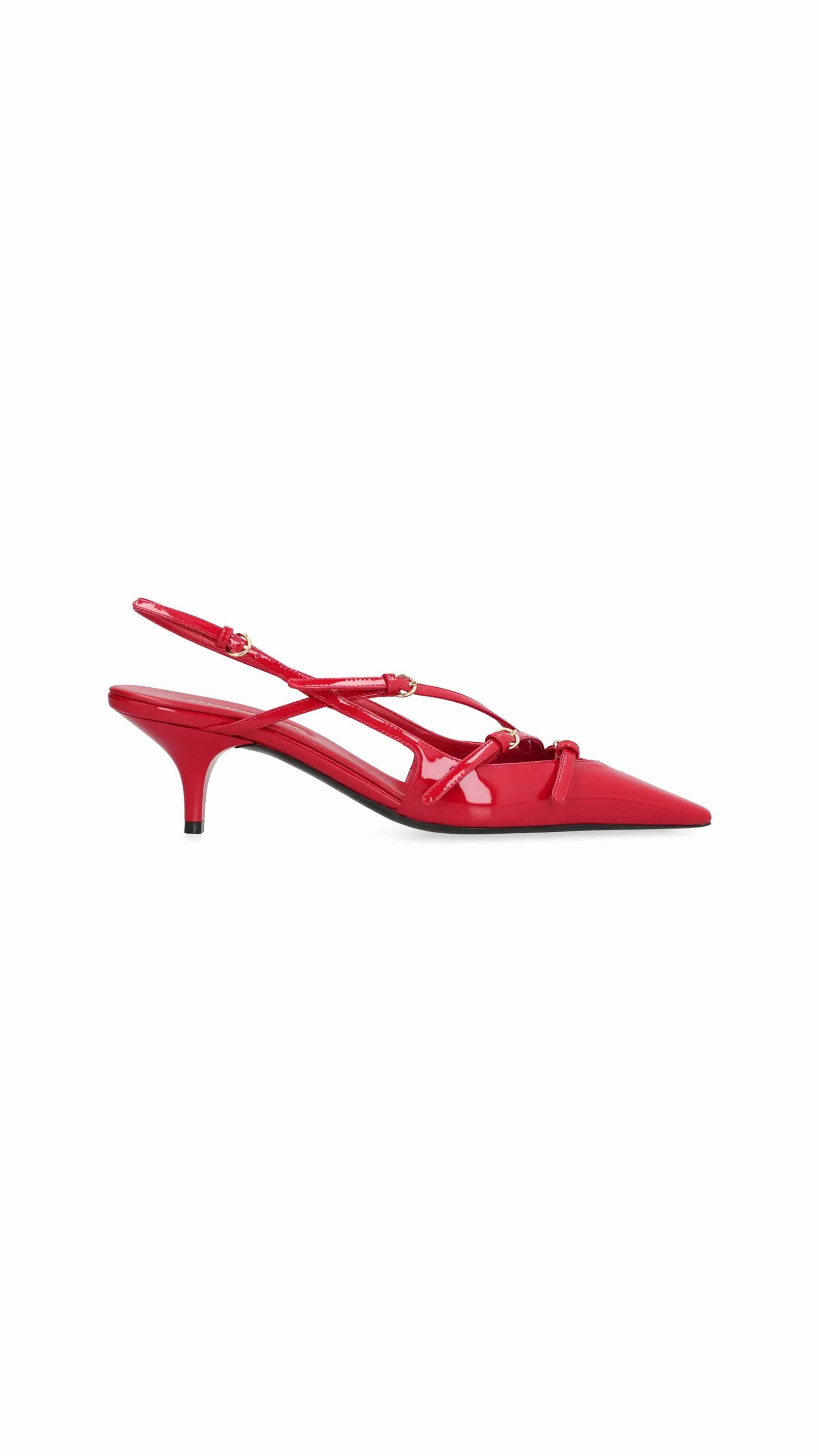 Patent Leather Slingbacks With Buckles - Red