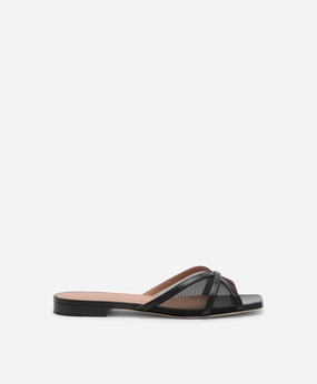 Perla Black Mesh Flat Sandals