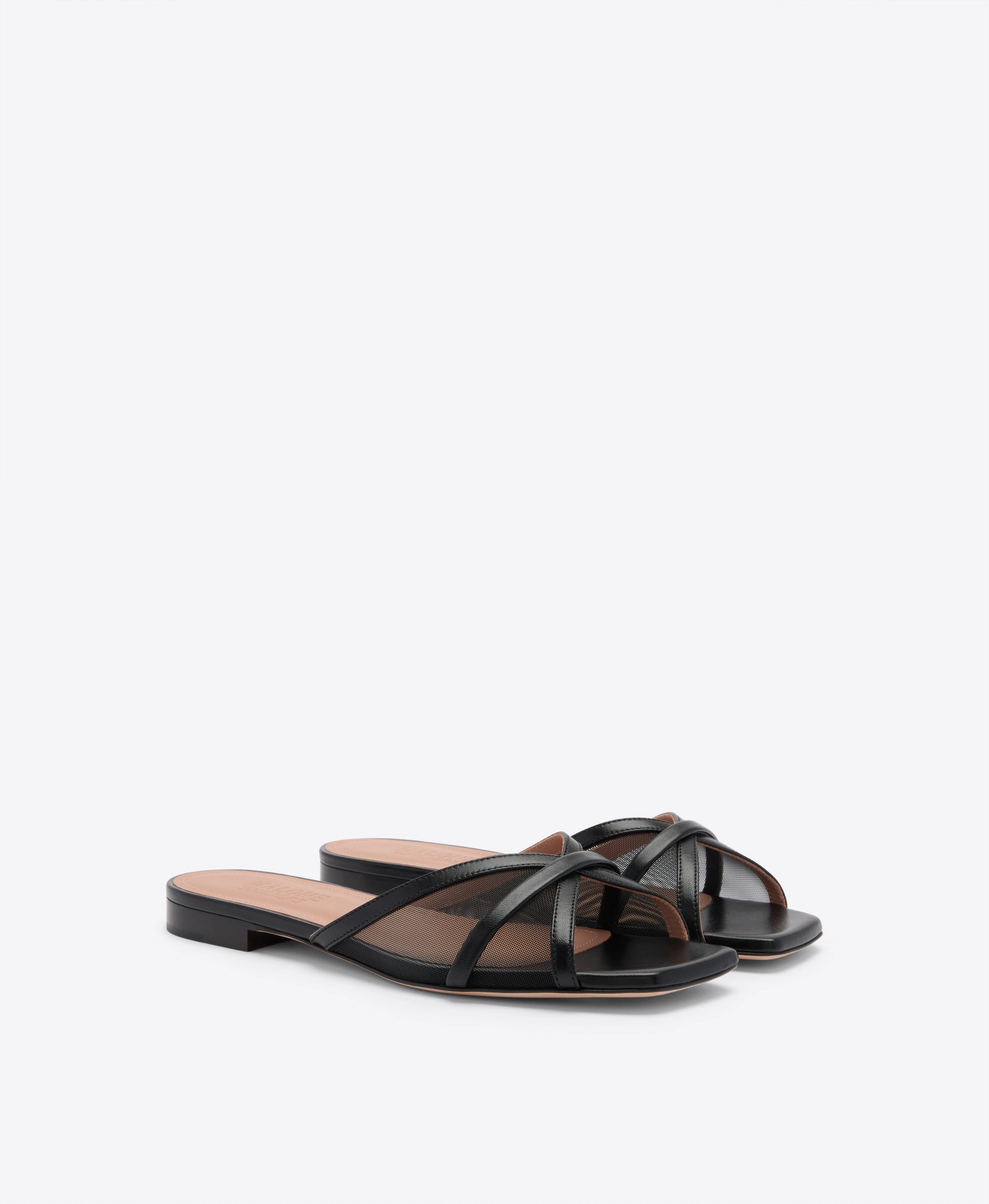 Perla Black Mesh Flat Sandals