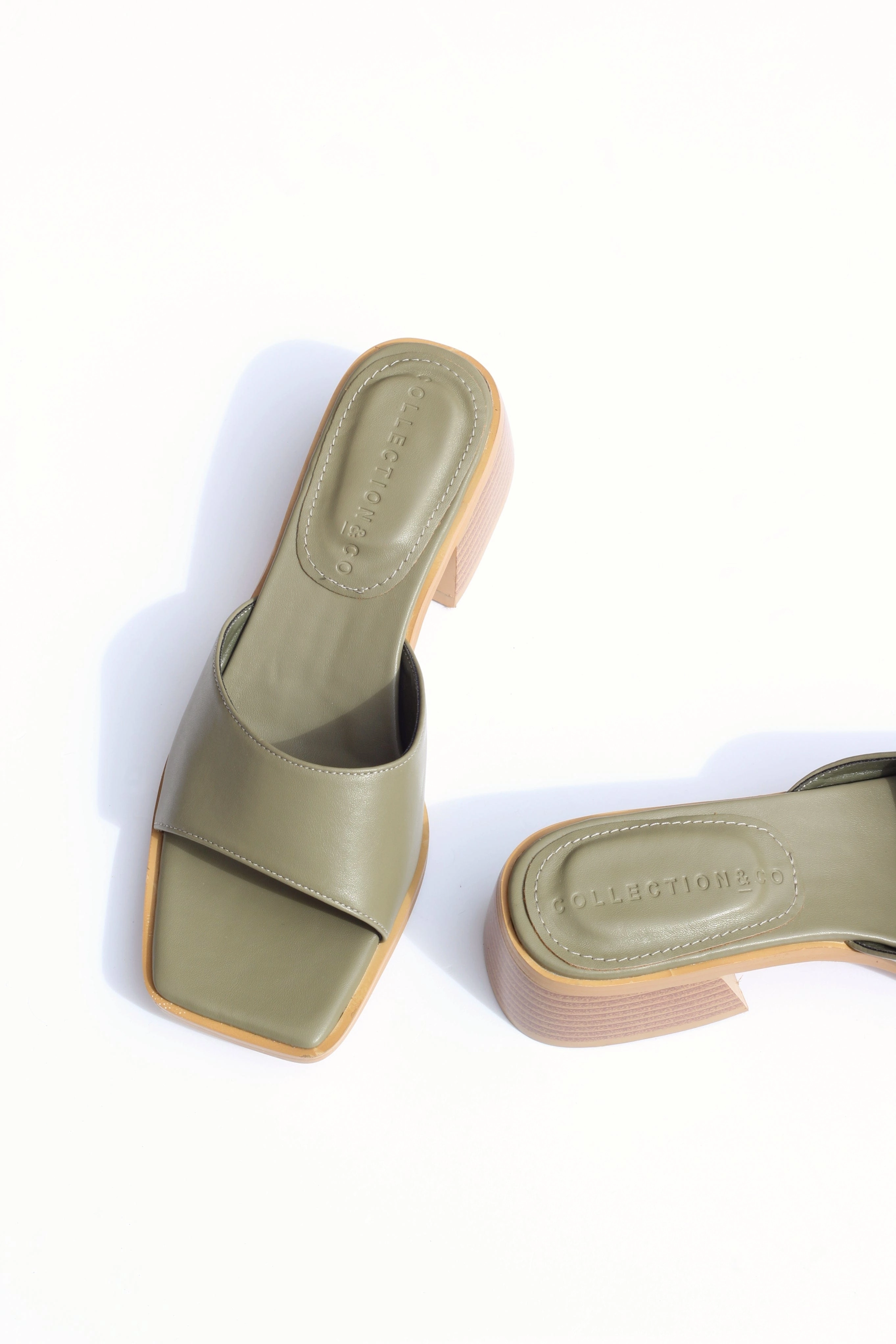 Pia Up-Cycled Vegan Leather Block Heel Mules | Olive Green