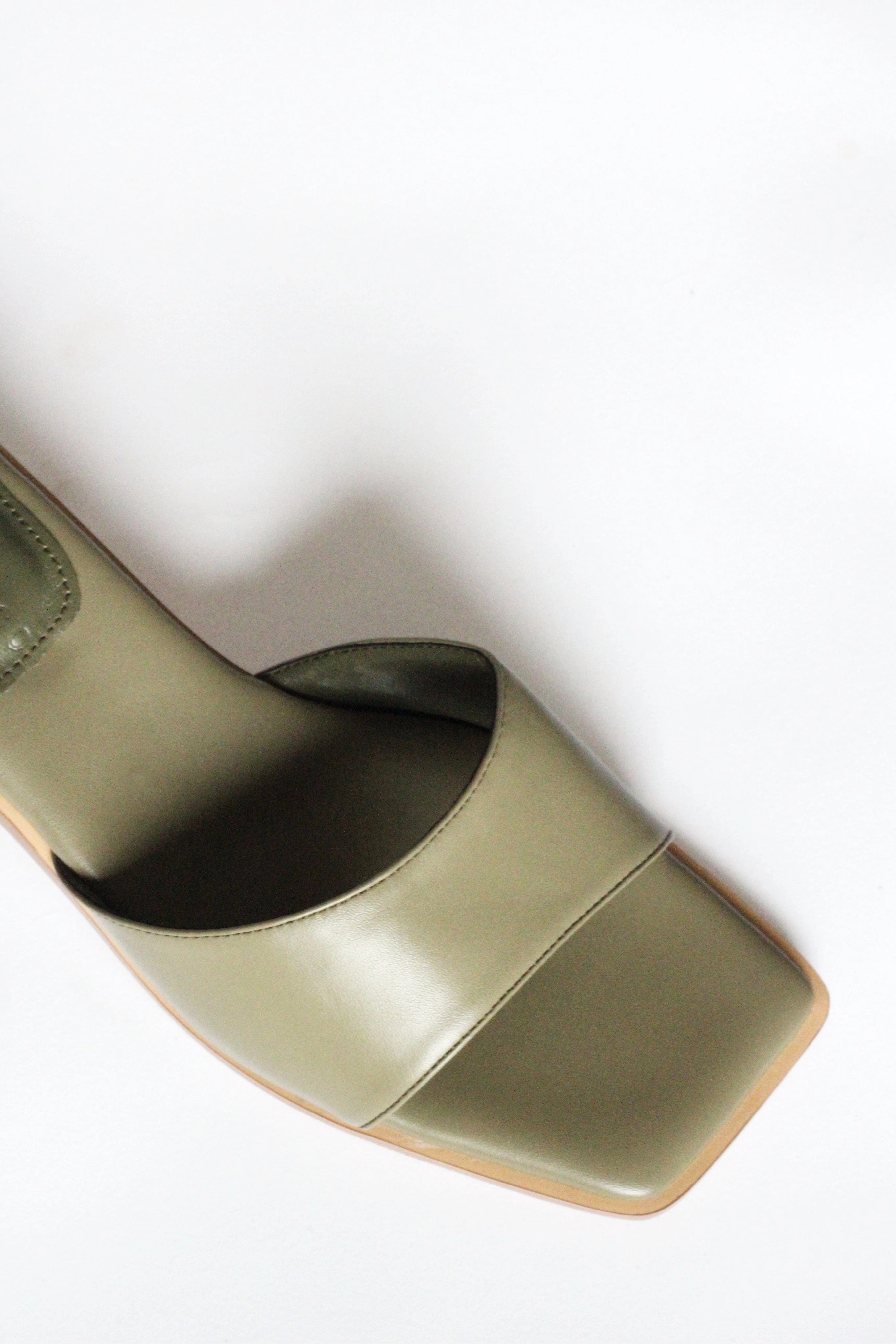 Pia Up-Cycled Vegan Leather Block Heel Mules | Olive Green