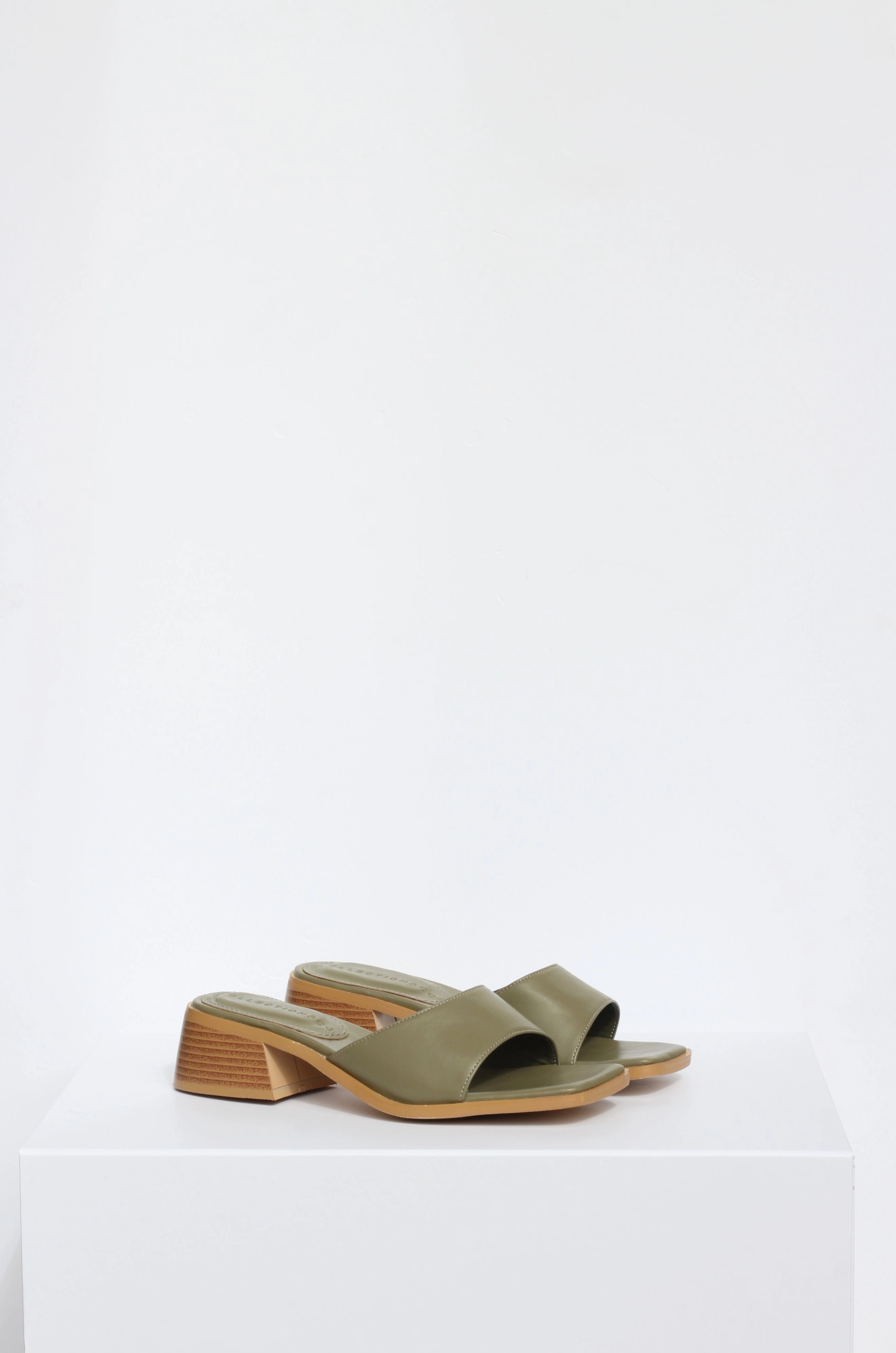 Pia Up-Cycled Vegan Leather Block Heel Mules | Olive Green
