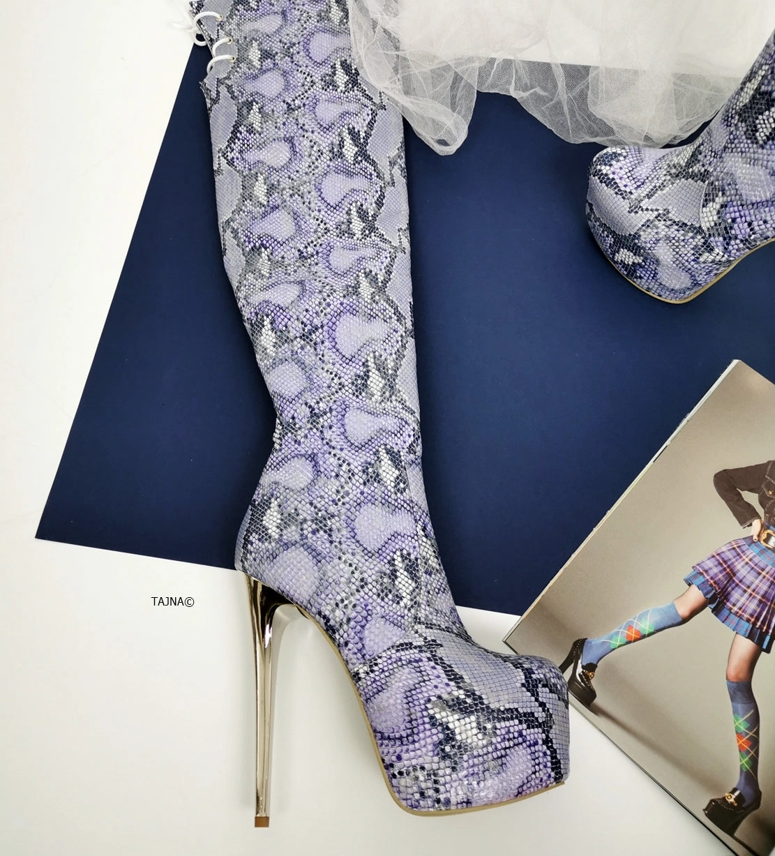 Purple Snake Skin Print Platform Boots