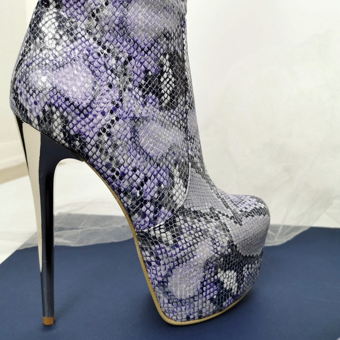 Purple Snake Skin Print Platform Boots