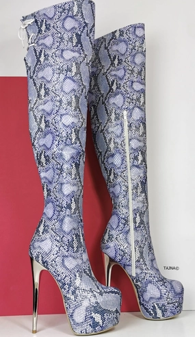 Purple Snake Skin Print Platform Boots