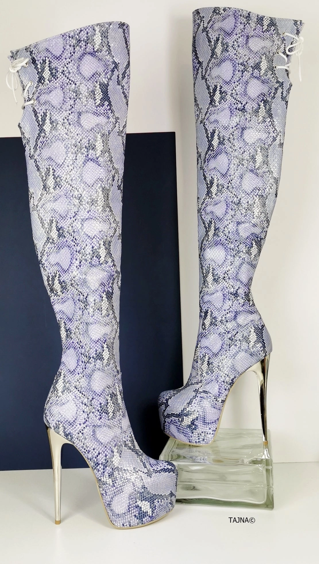 Purple Snake Skin Print Platform Boots