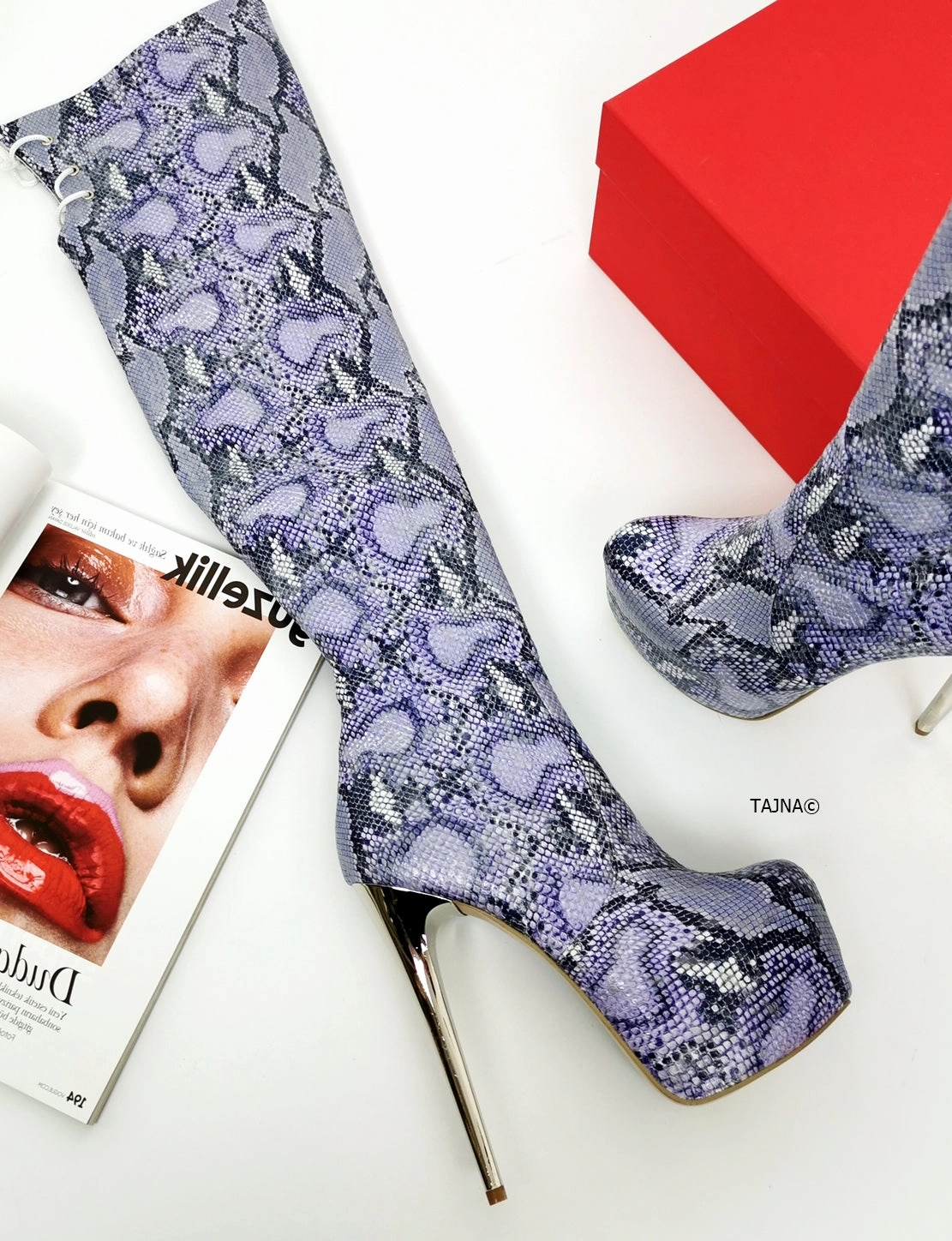 Purple Snake Skin Print Platform Boots