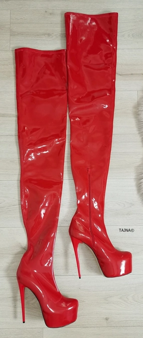 Red Patent 100 cm Extreme Ultra High Thigh Boots
