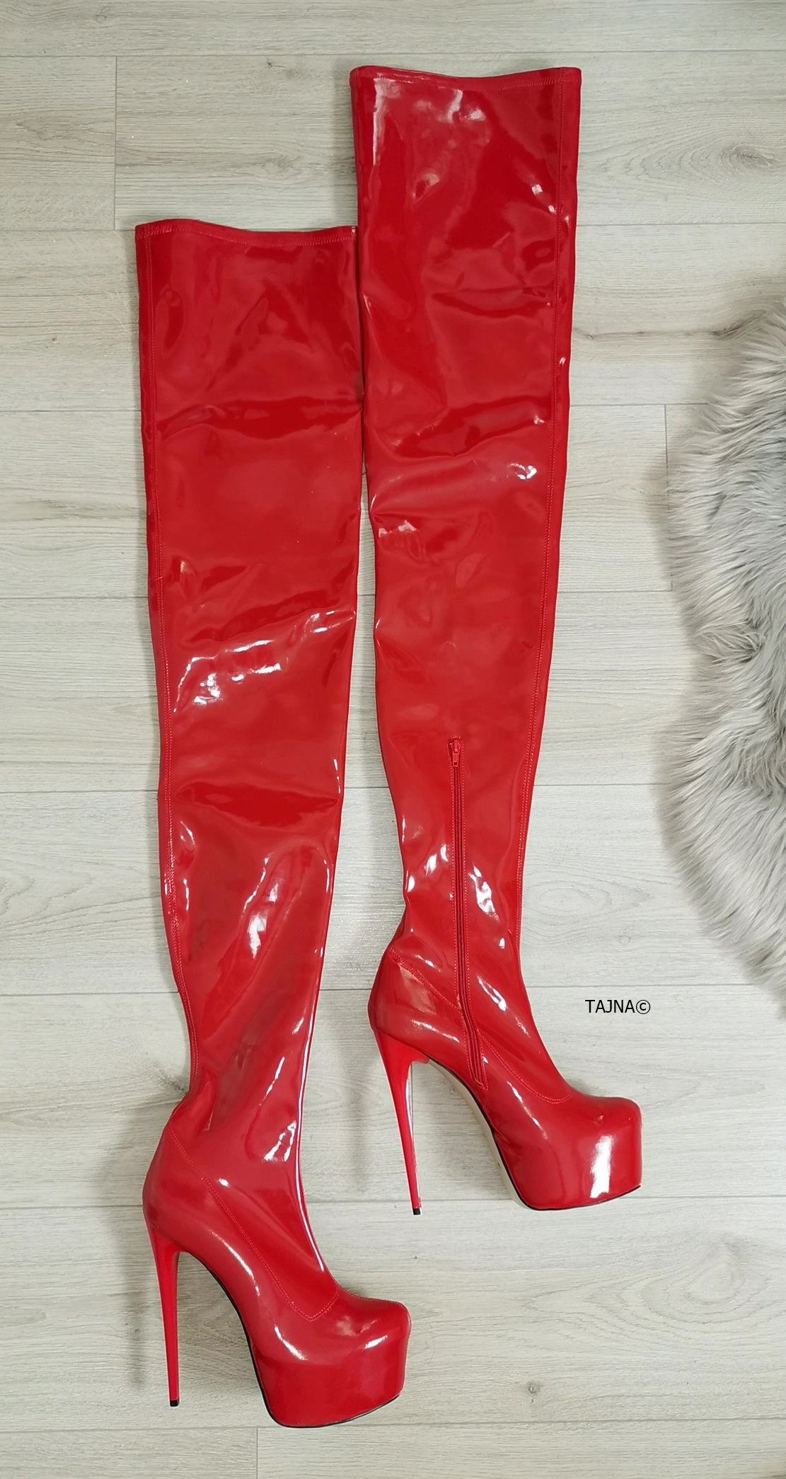 Red Patent 100 cm Extreme Ultra High Thigh Boots