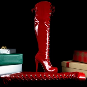 Red Patent Military Style Lace Up High Boots