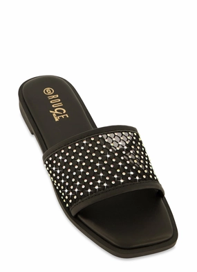 Rhinestone Mesh Band Slide Sandals