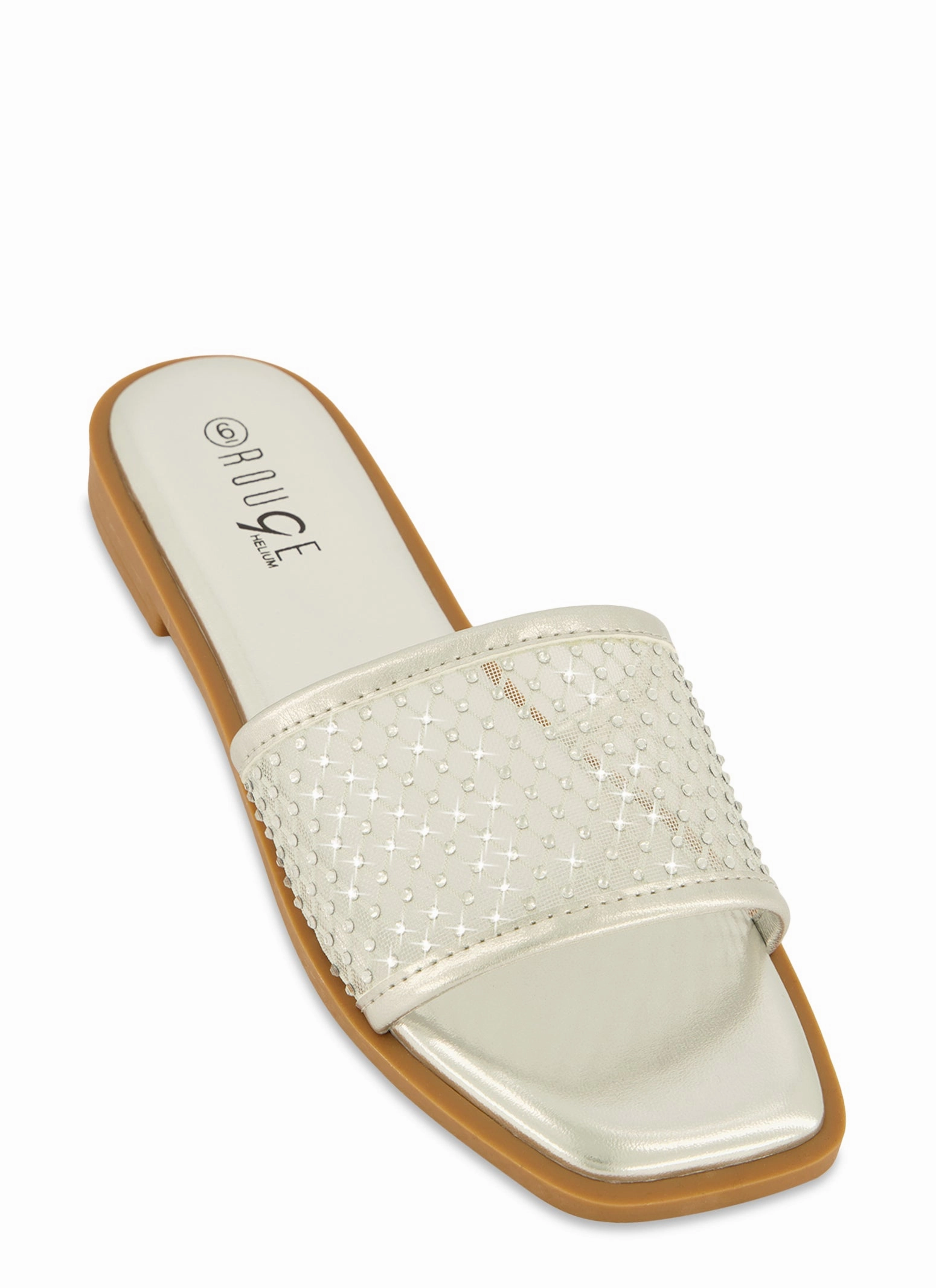 Rhinestone Mesh Band Slide Sandals