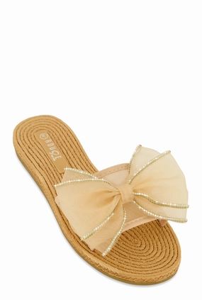 Rhinestone Trim Bow Slide Sandals
