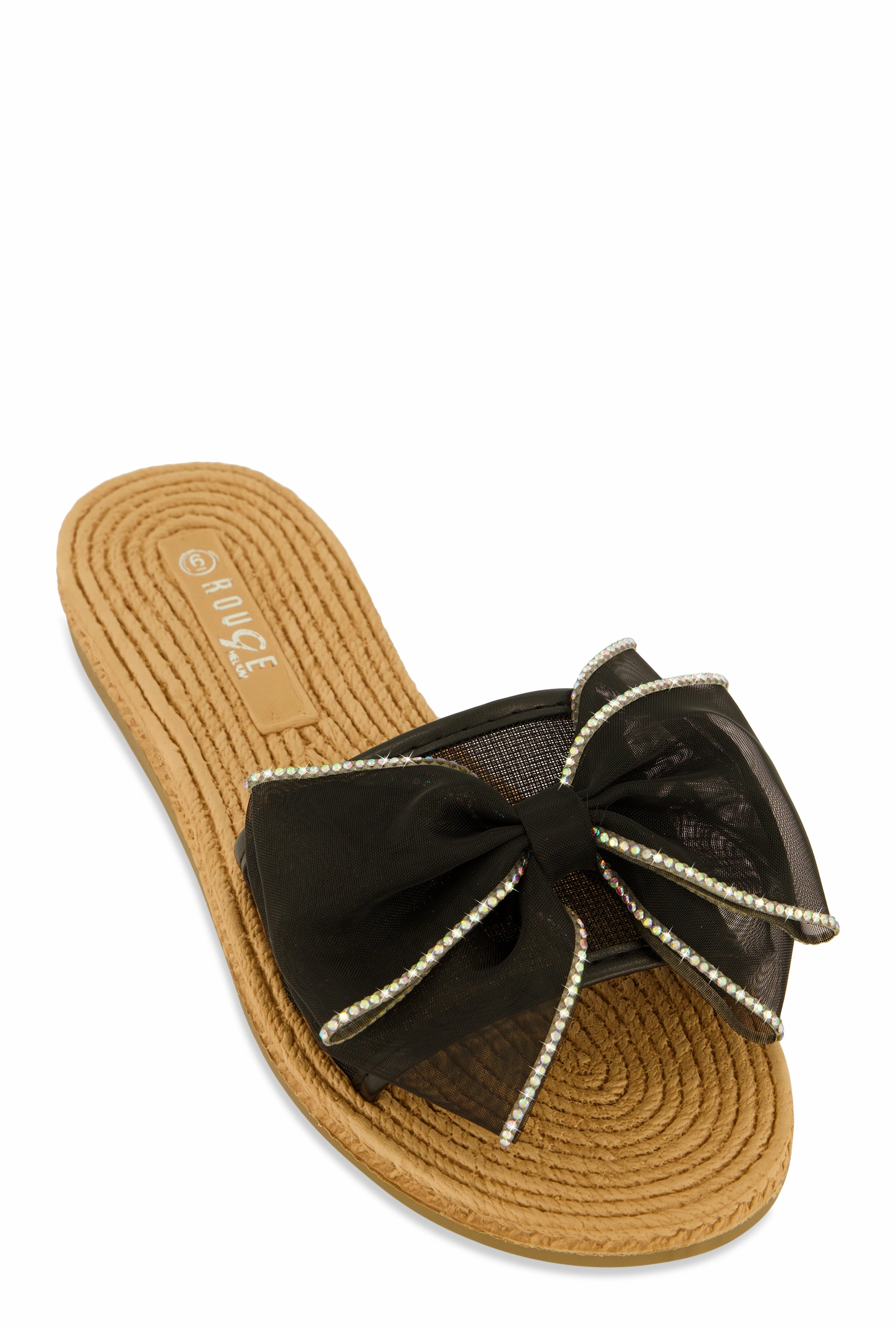 Rhinestone Trim Bow Slide Sandals