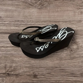 Sandals Heels Platform By Guess In Black & Silver, Size: 7