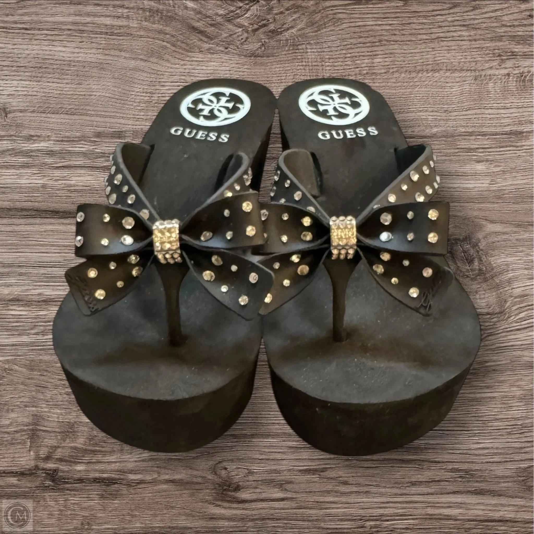Sandals Heels Platform By Guess In Black, Size: 7