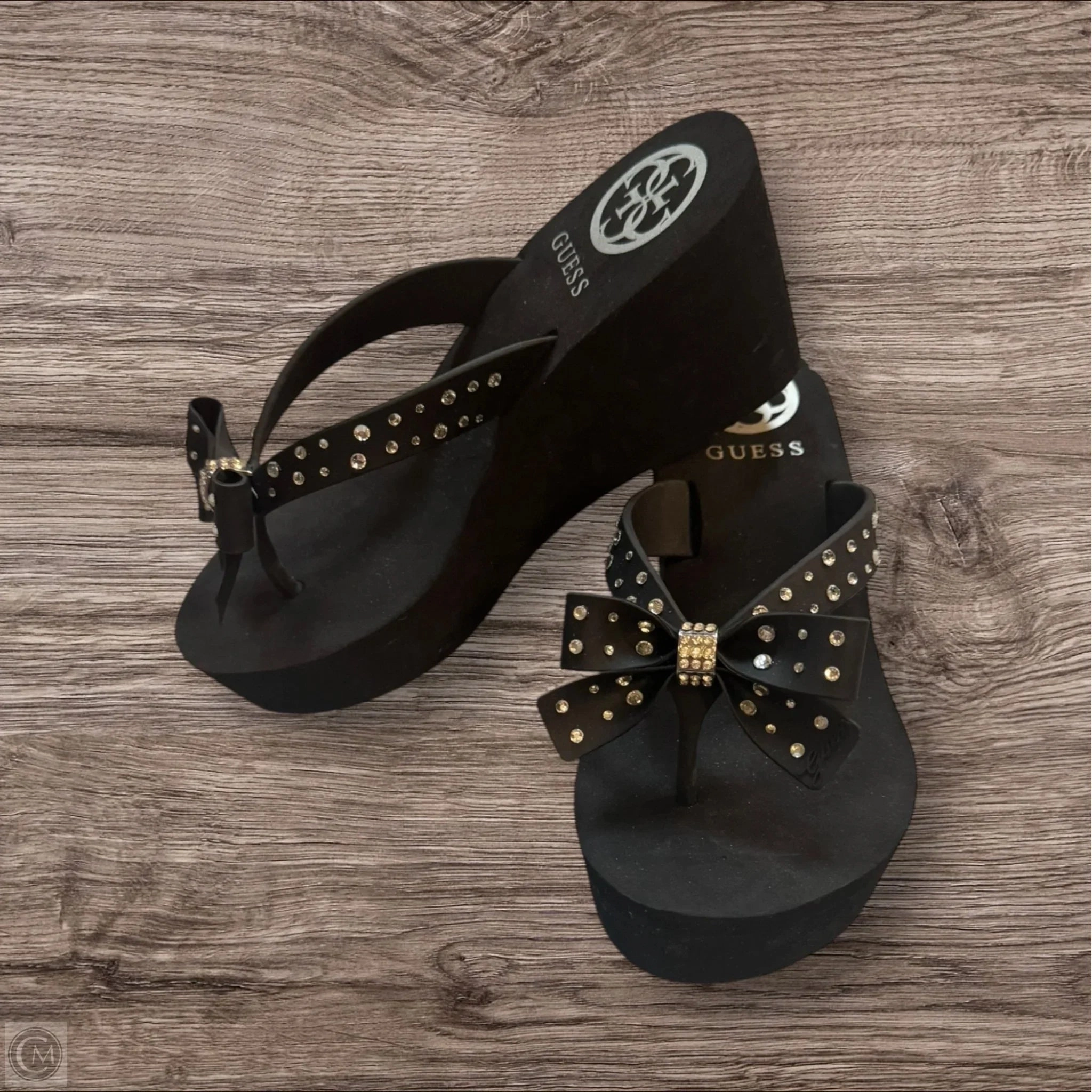 Sandals Heels Platform By Guess In Black, Size: 7